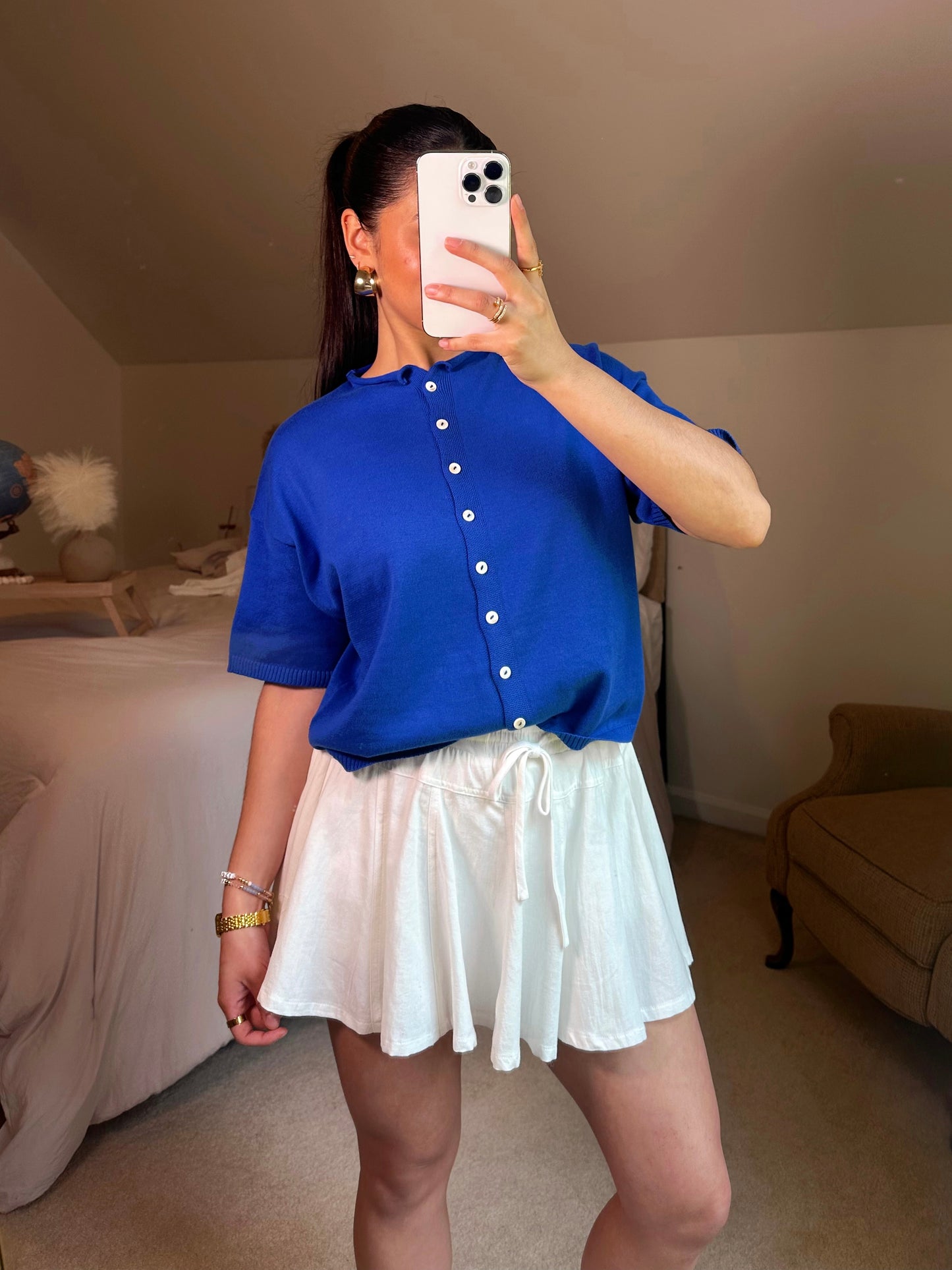 Blue Knit Short Sleeve Cardigan