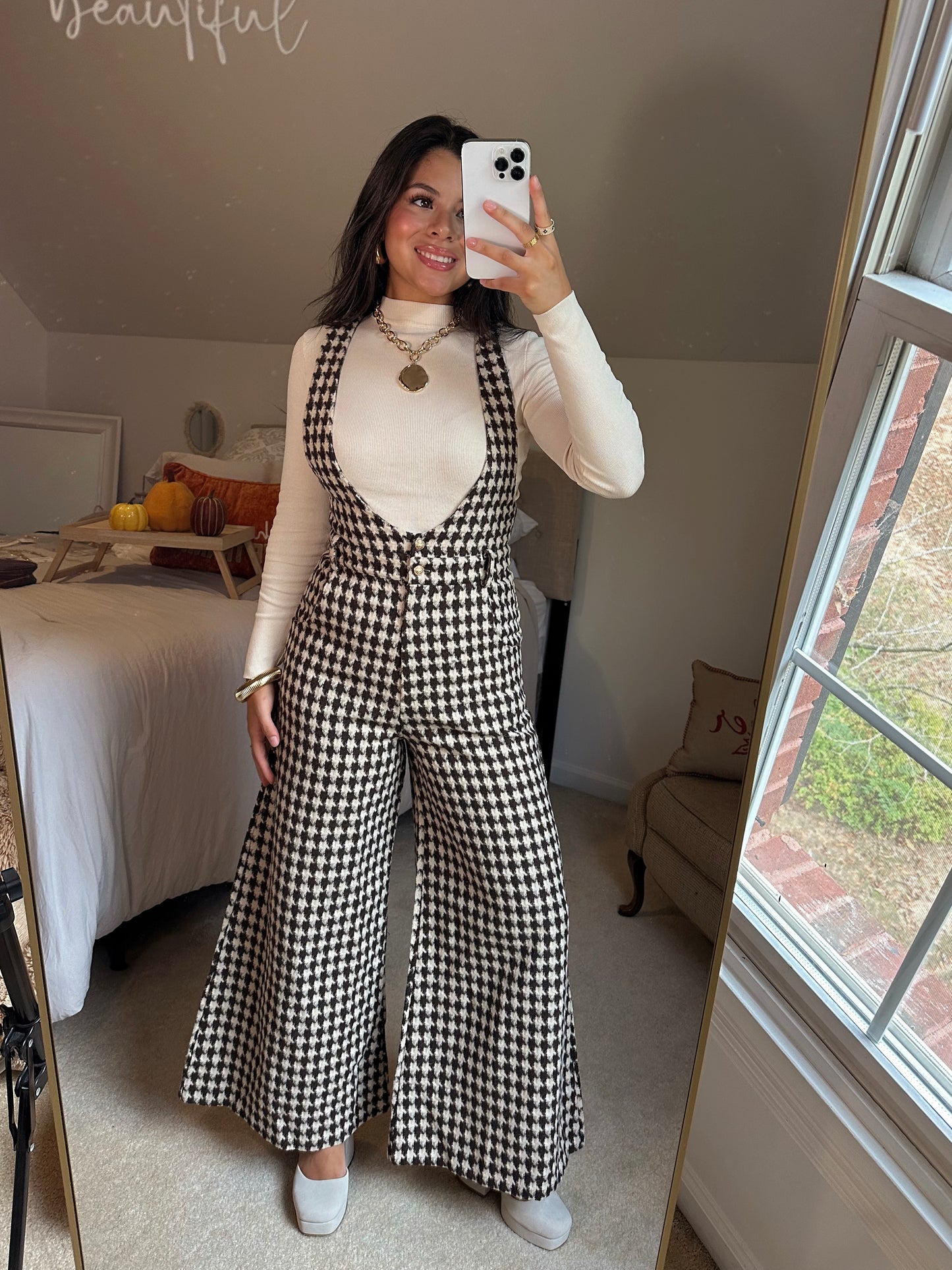 Brown Houndstooth Jumpsuit