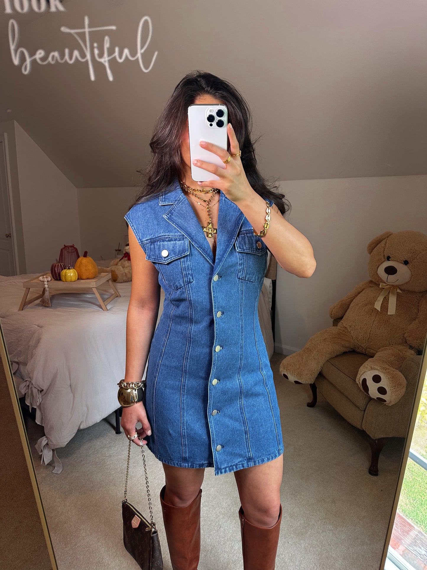 Collared Button-Up Denim Dress