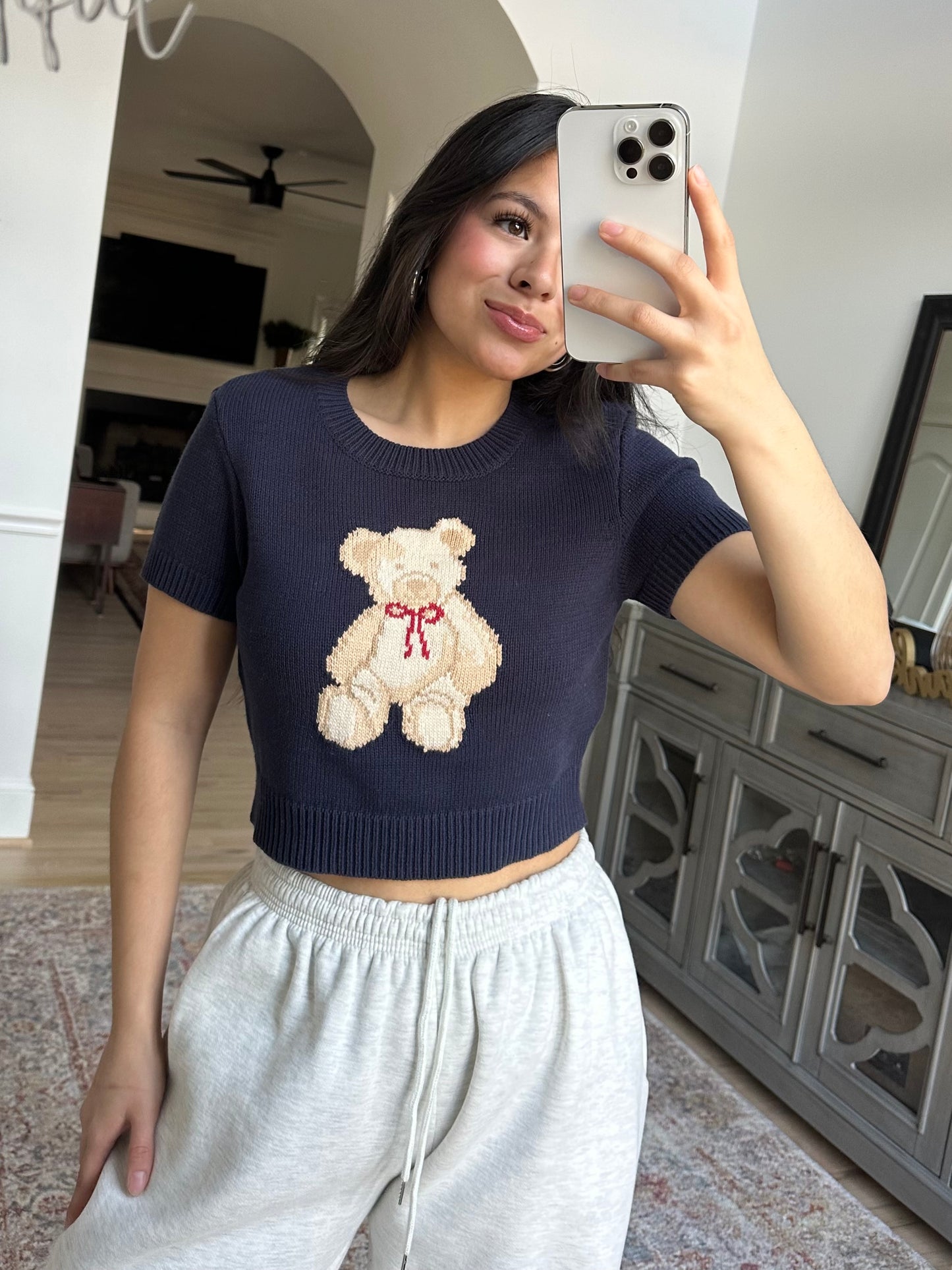 Navy Teddy Knit Sweater Top