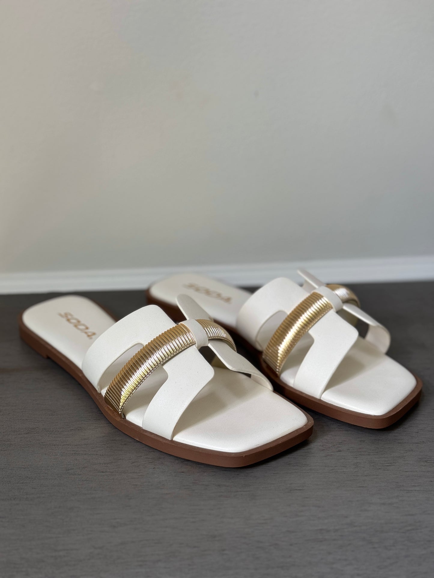 White & Gold Band Sandal