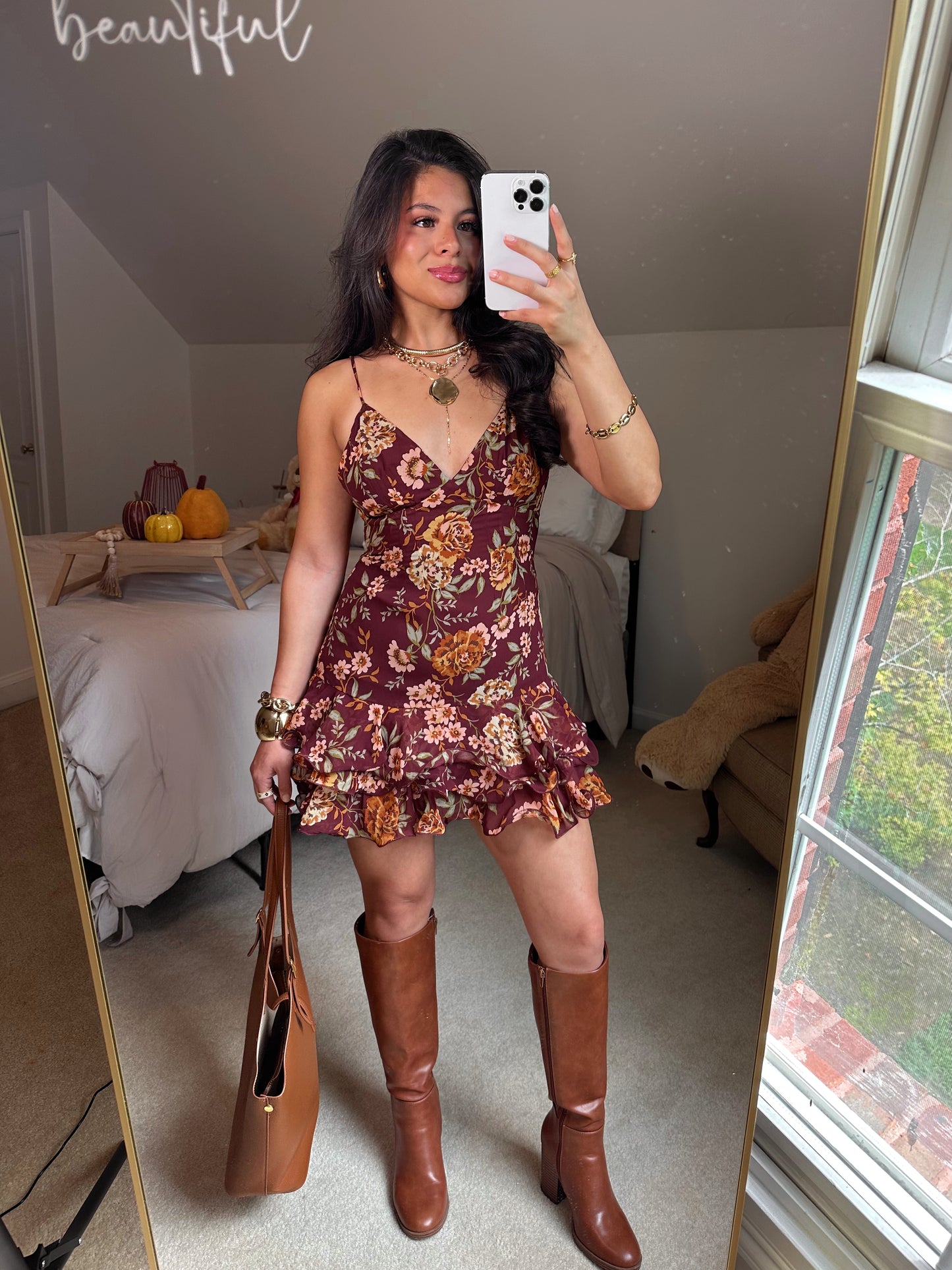 Autumn Florals Mini Ruffle Dress