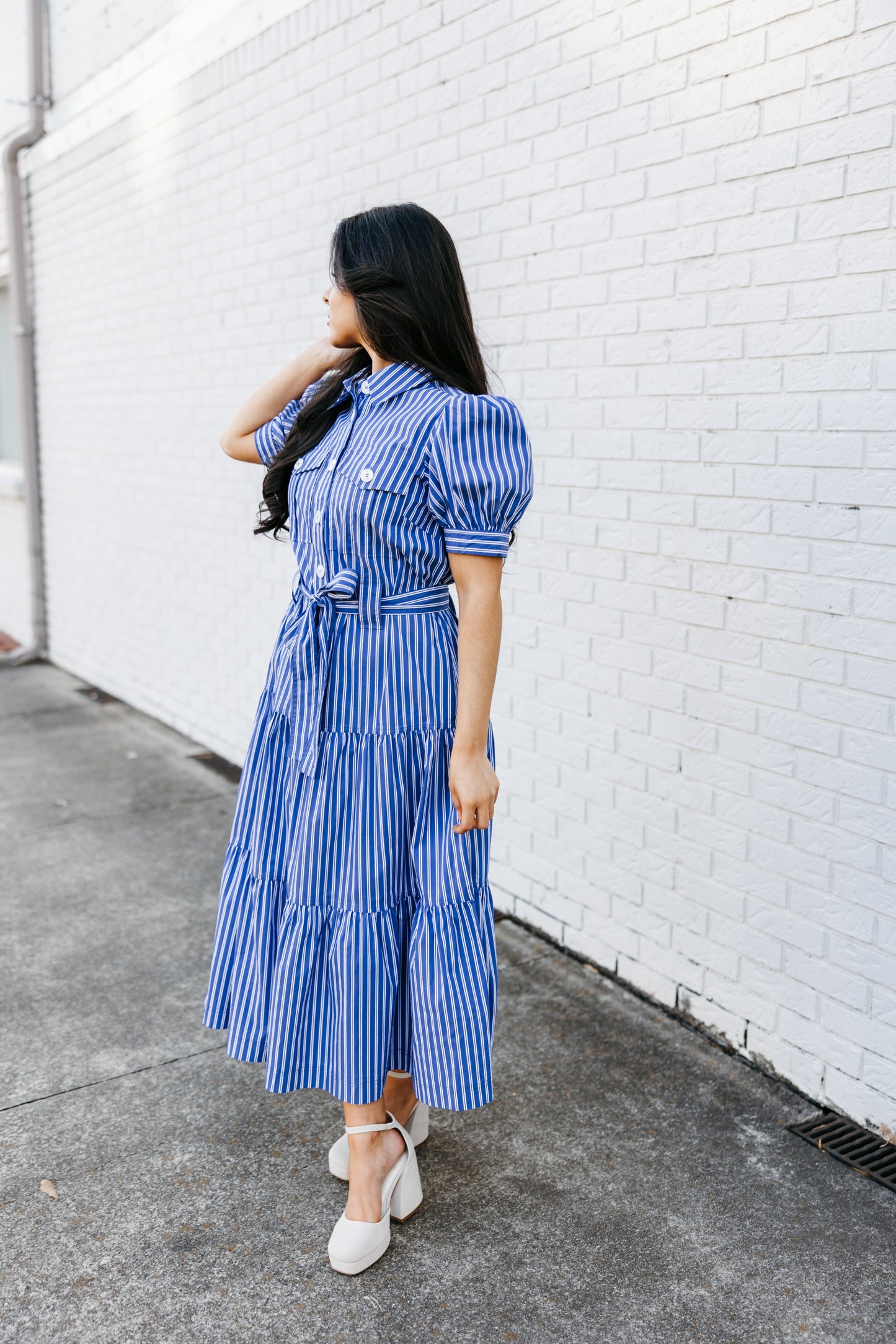 Blue Striped Button-Up Dress