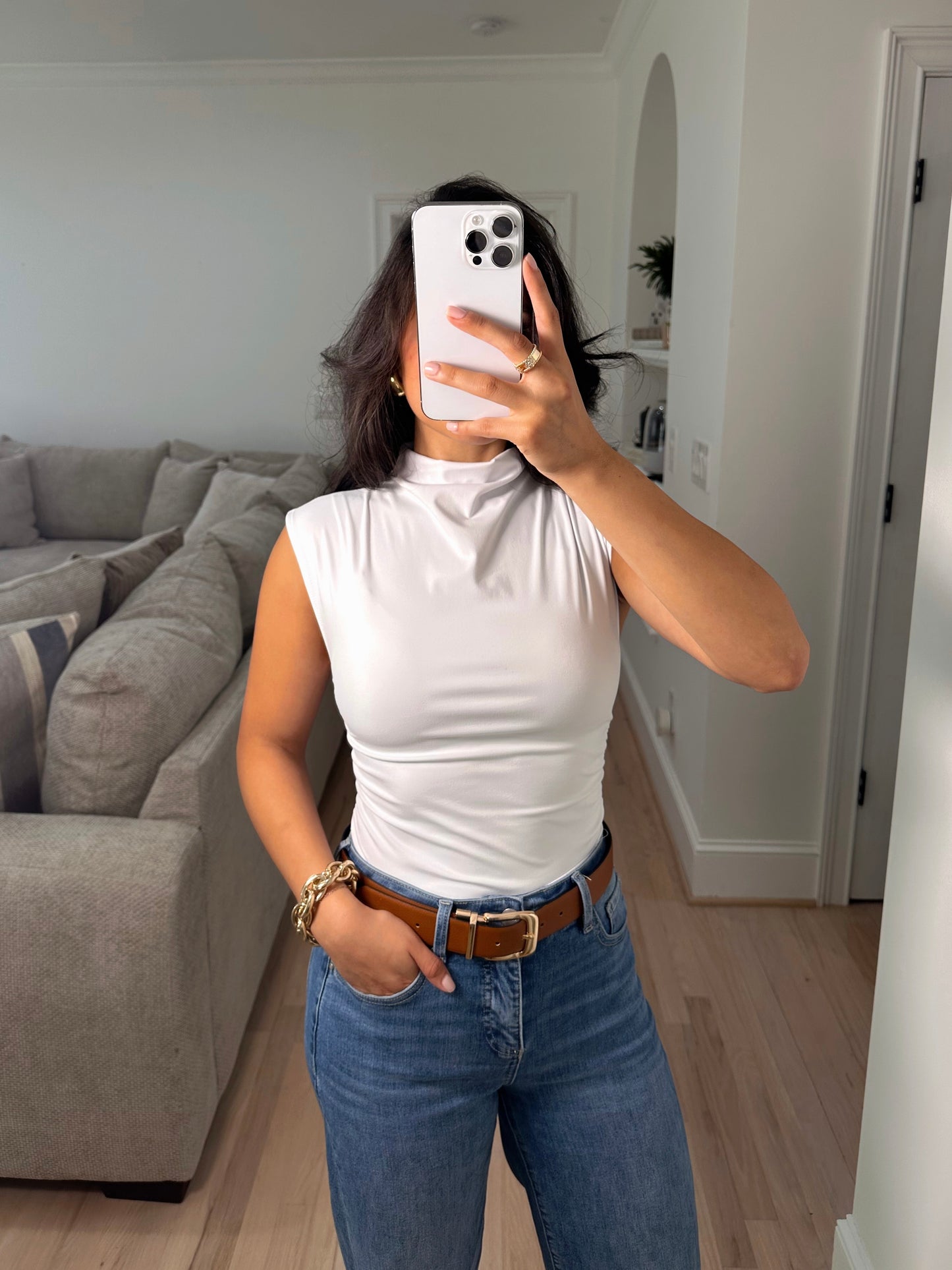 White Ruched Staple Tank