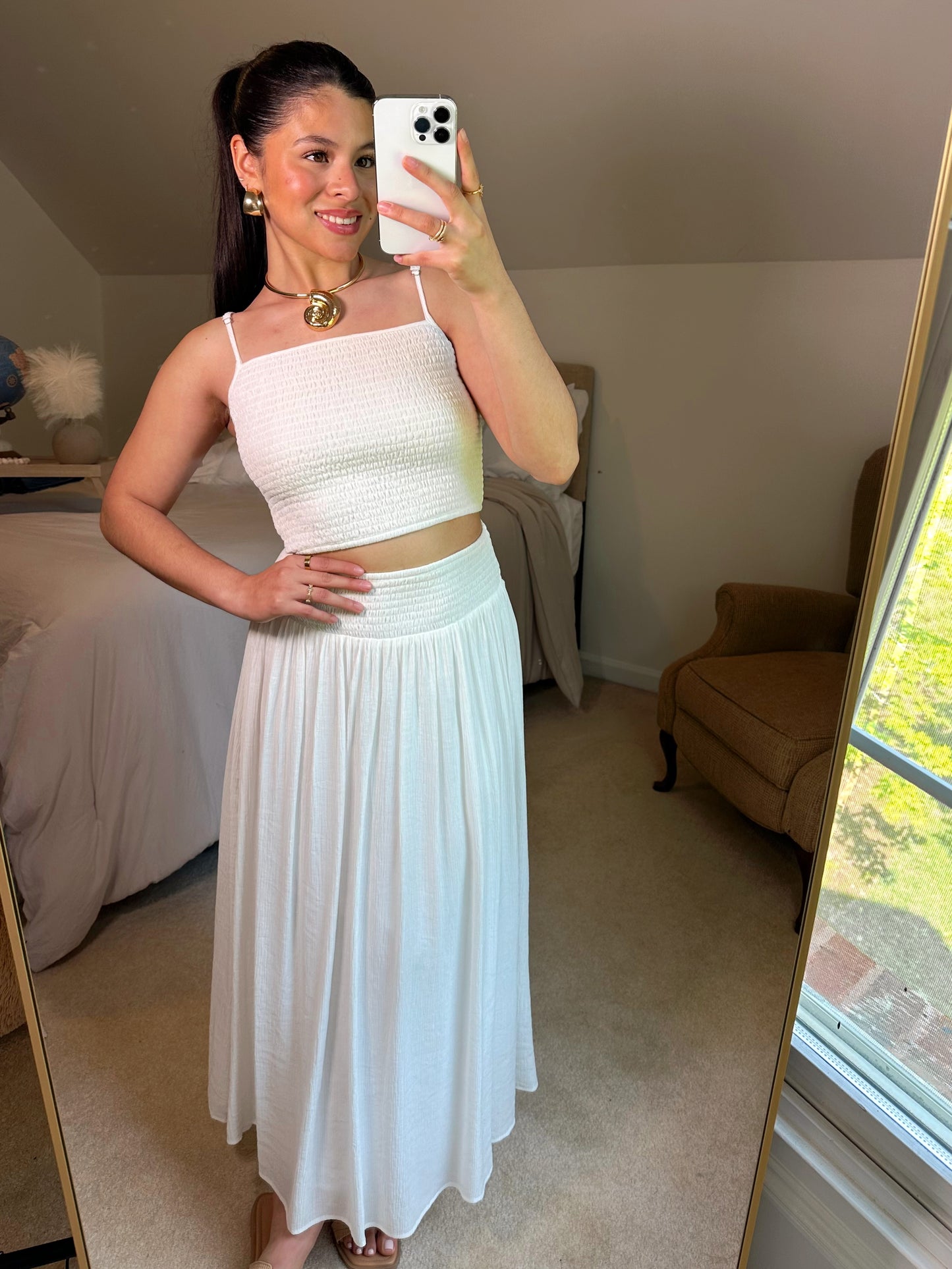 White Smocked Flowy Set