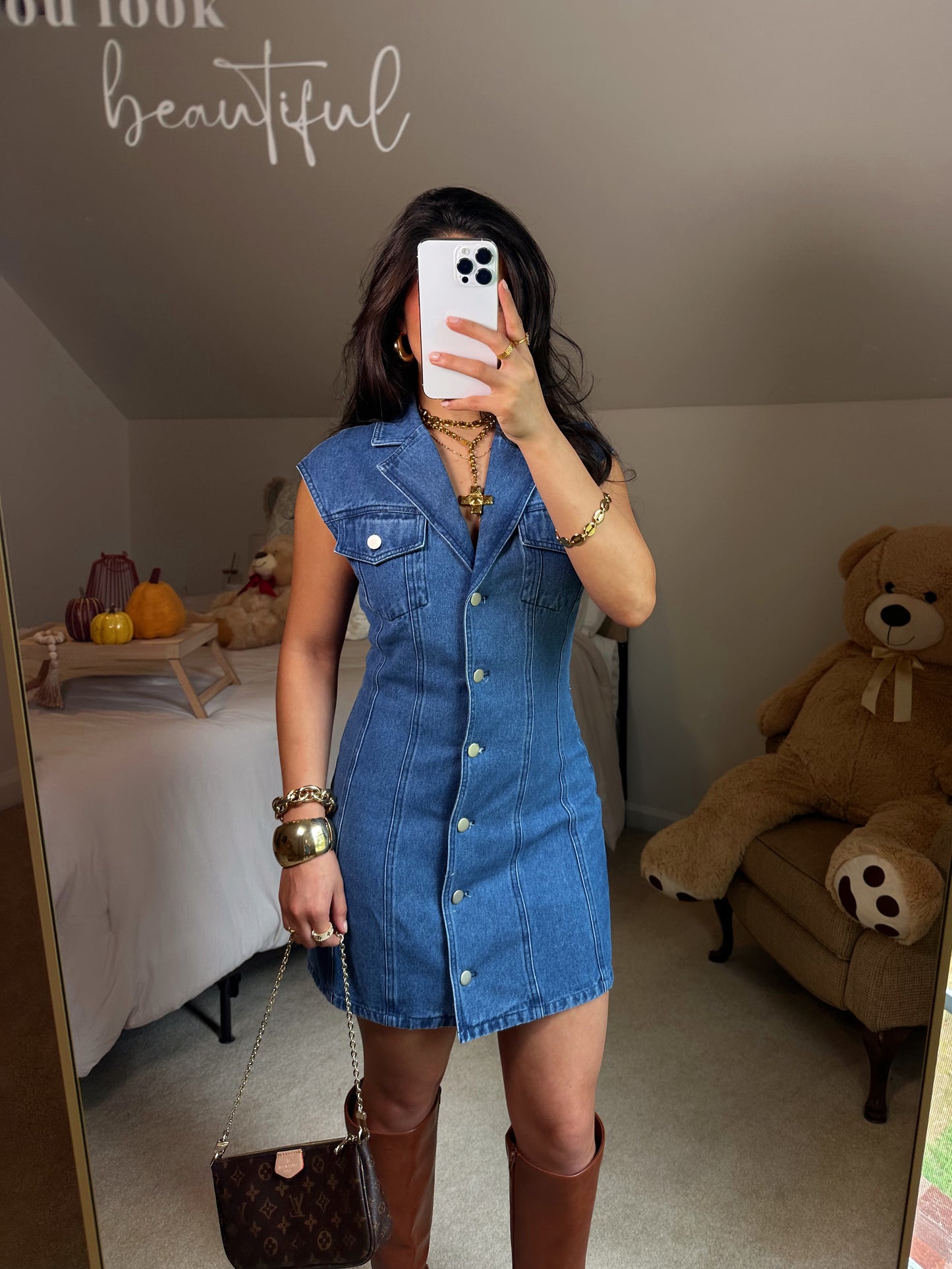 Collared Button-Up Denim Dress