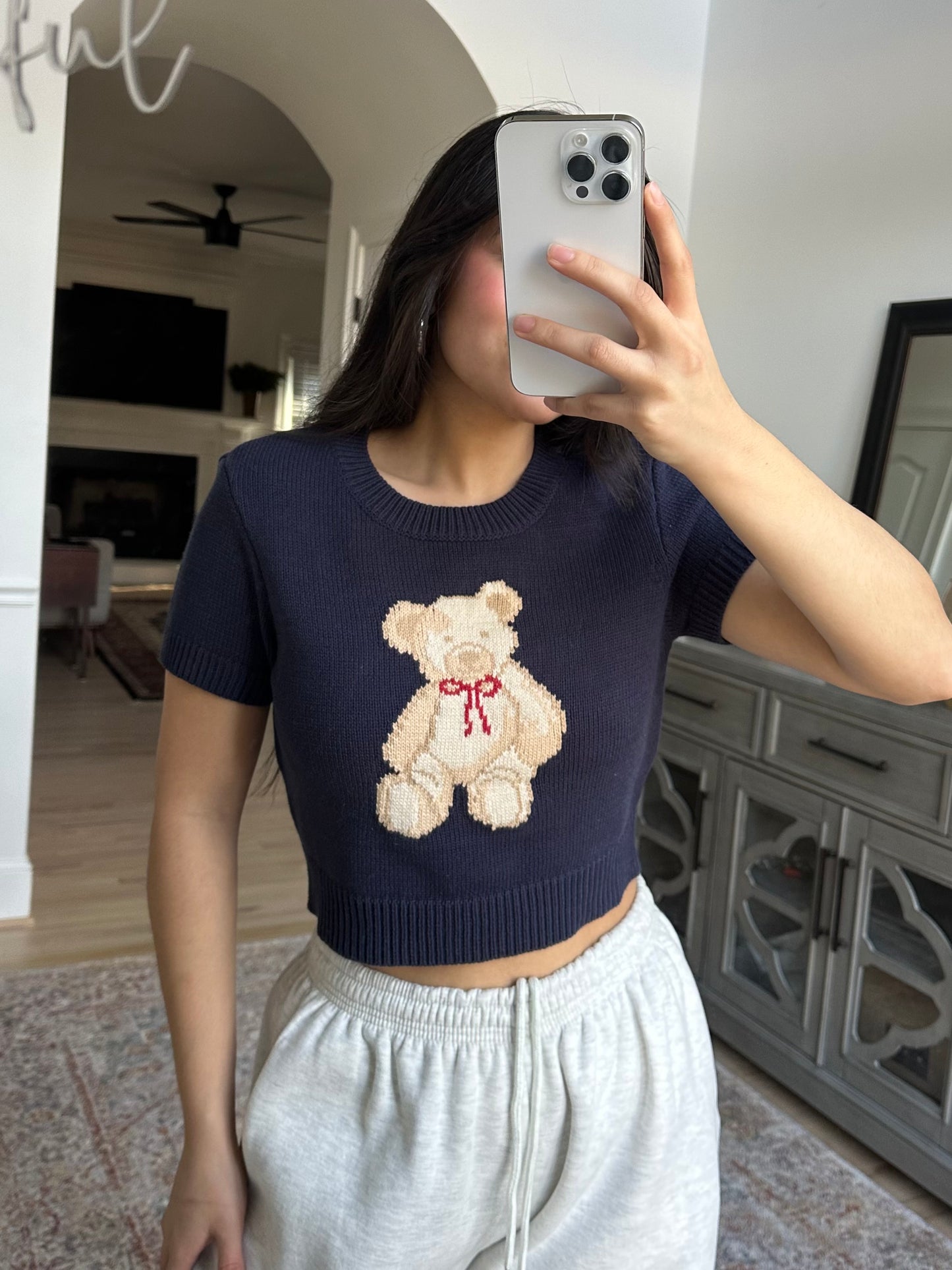 Navy Teddy Knit Sweater Top