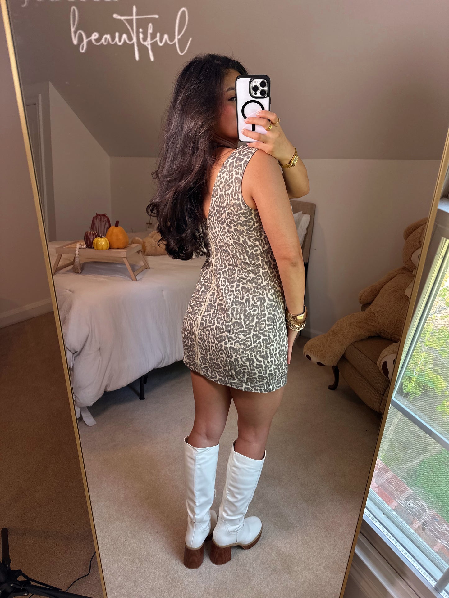 Leopard Denim Pocket Detail Dress