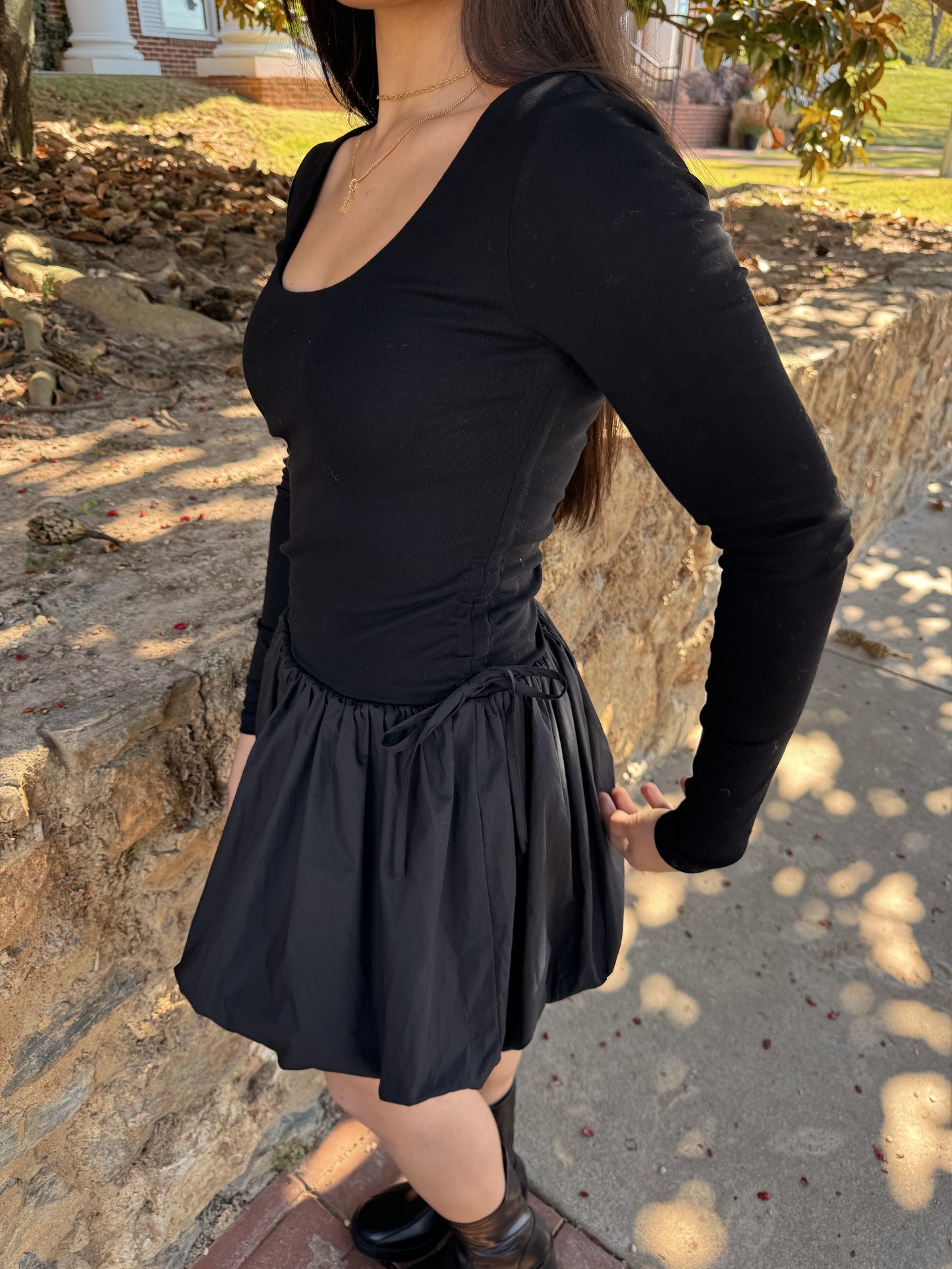 Black Bubble Hem Mini Dress