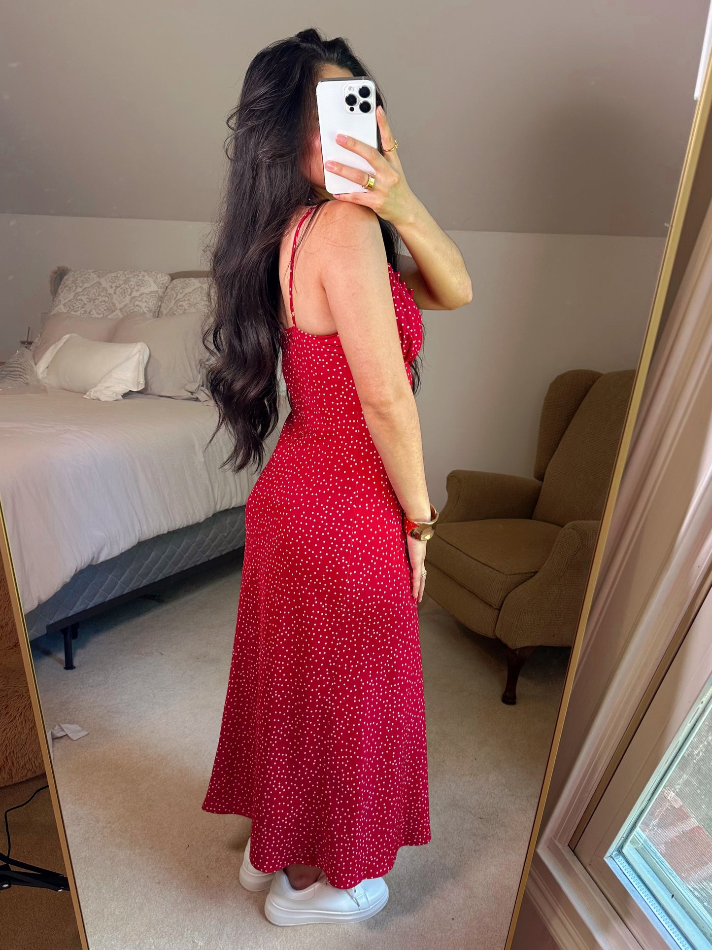 Red Polka Dot Midi Dress