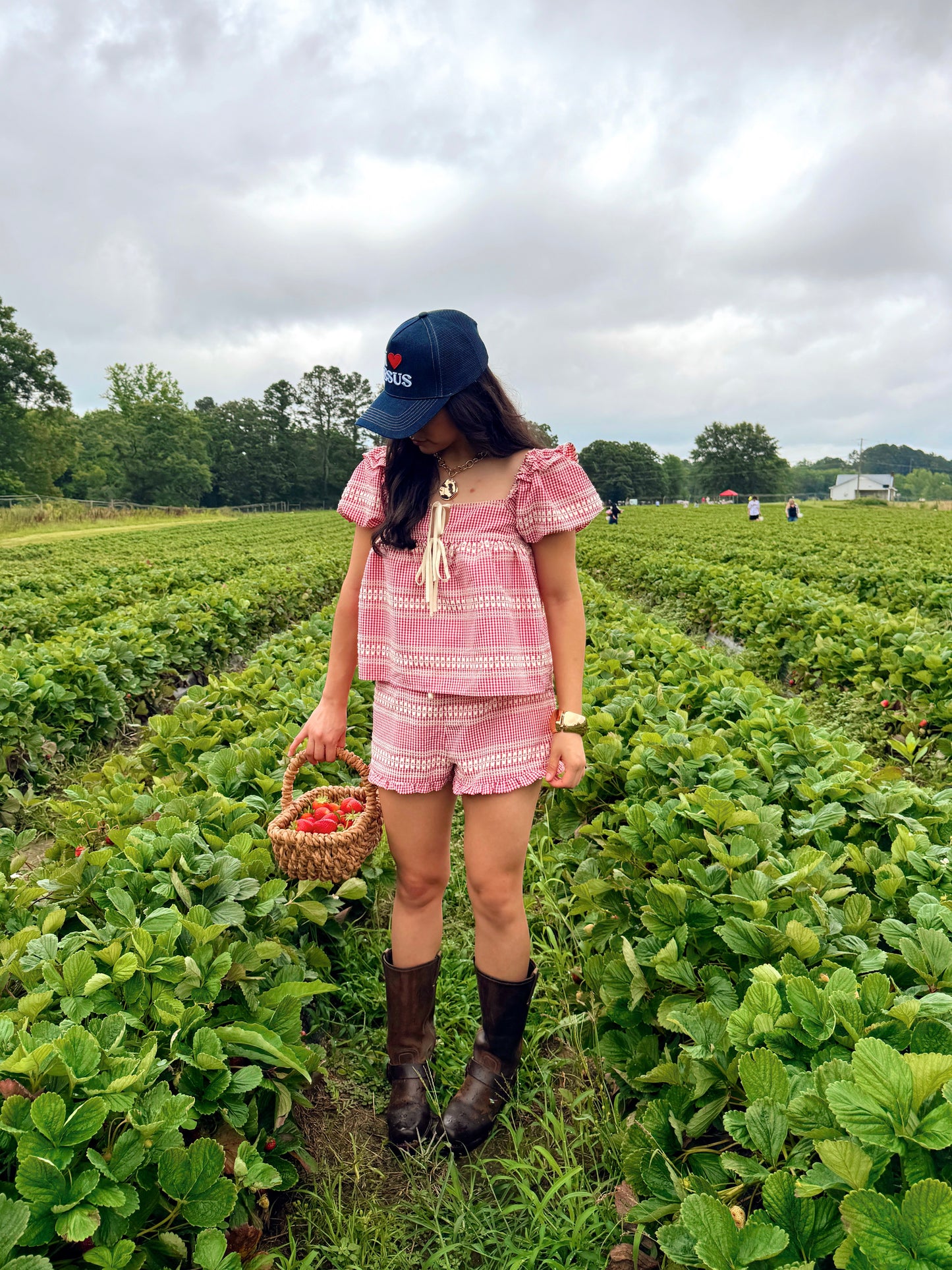Strawberry Farms Red Gingham Top & Short Set
