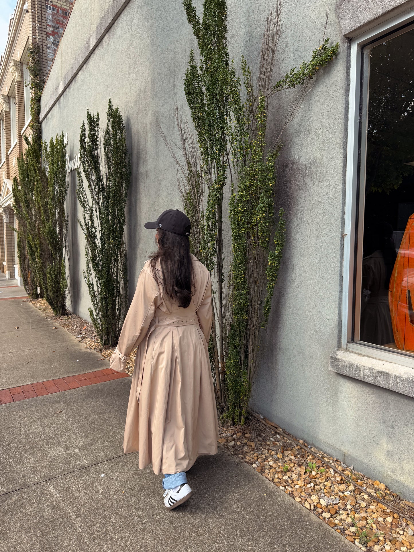 Latte Double Breasted Pleated Trench Coat