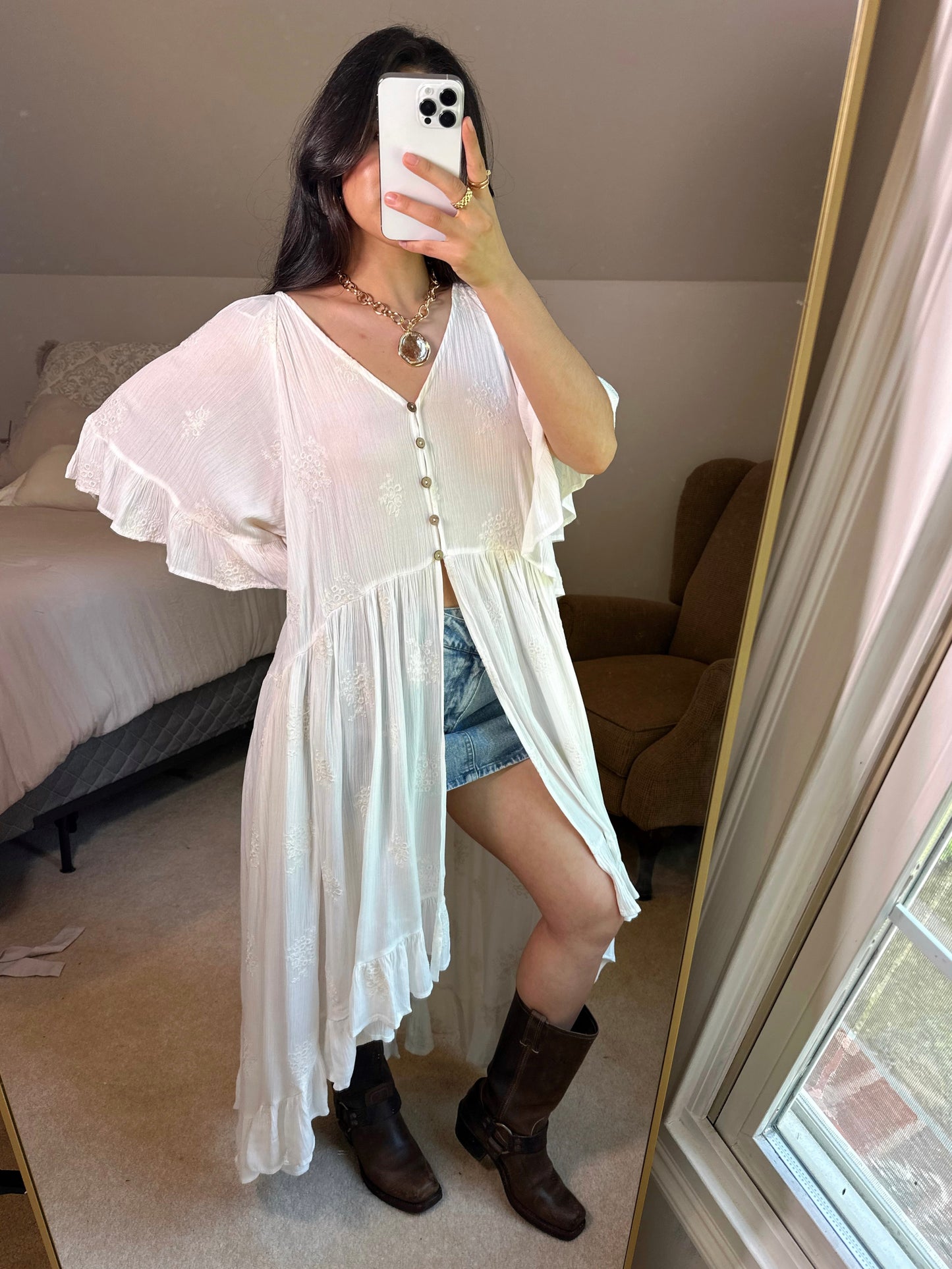 Boho Ivory Long Flowy Top