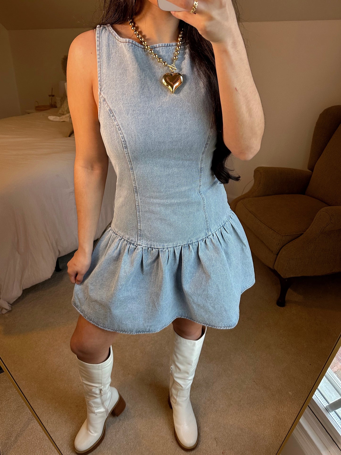 Light Denim Drop-Waist Dress