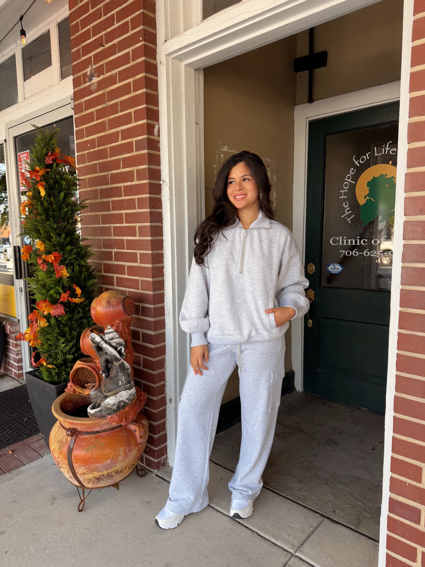 Heather Grey Quarter Zip & Cargo Pant Set