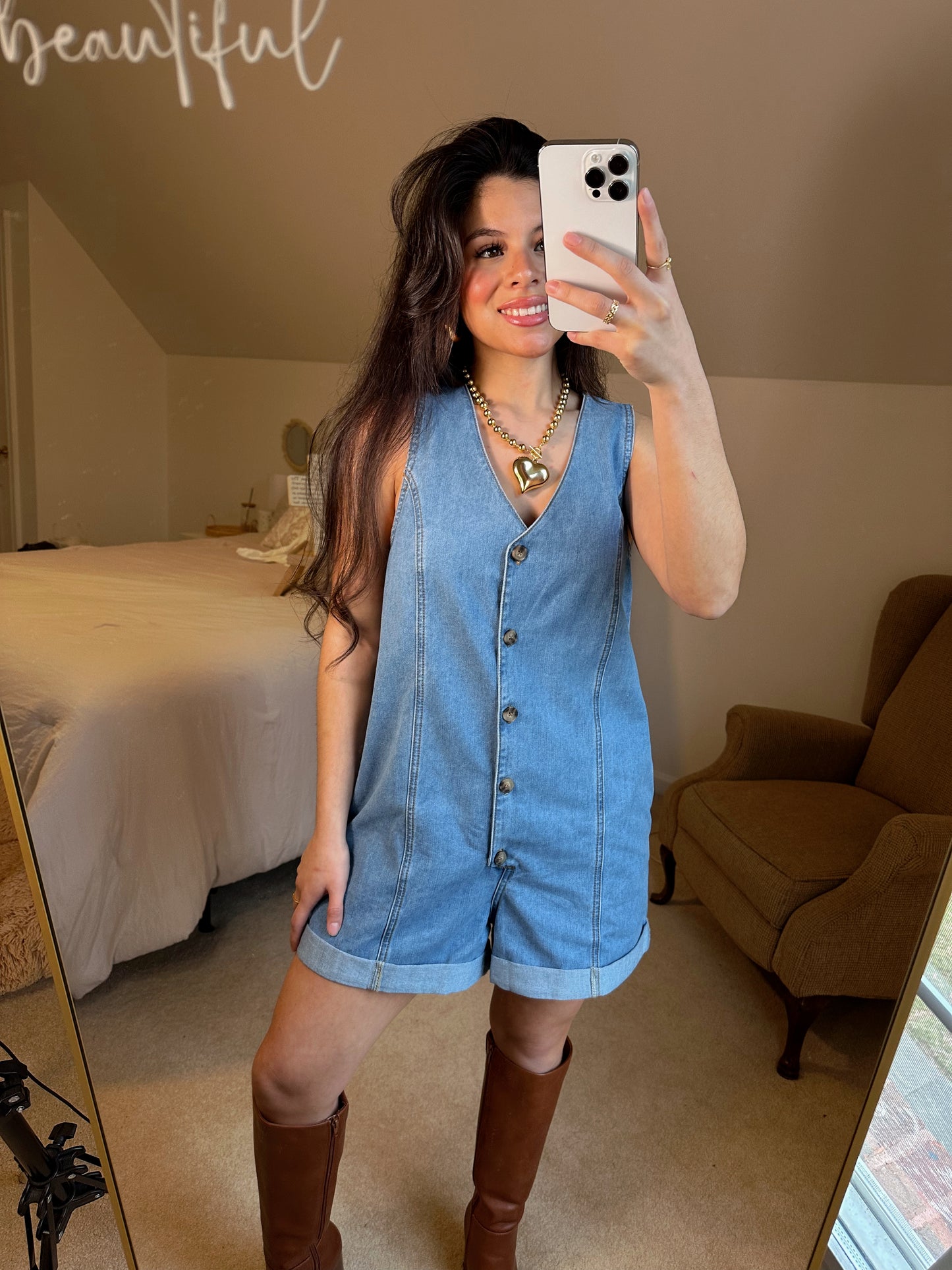 Denim Button-Up Romper