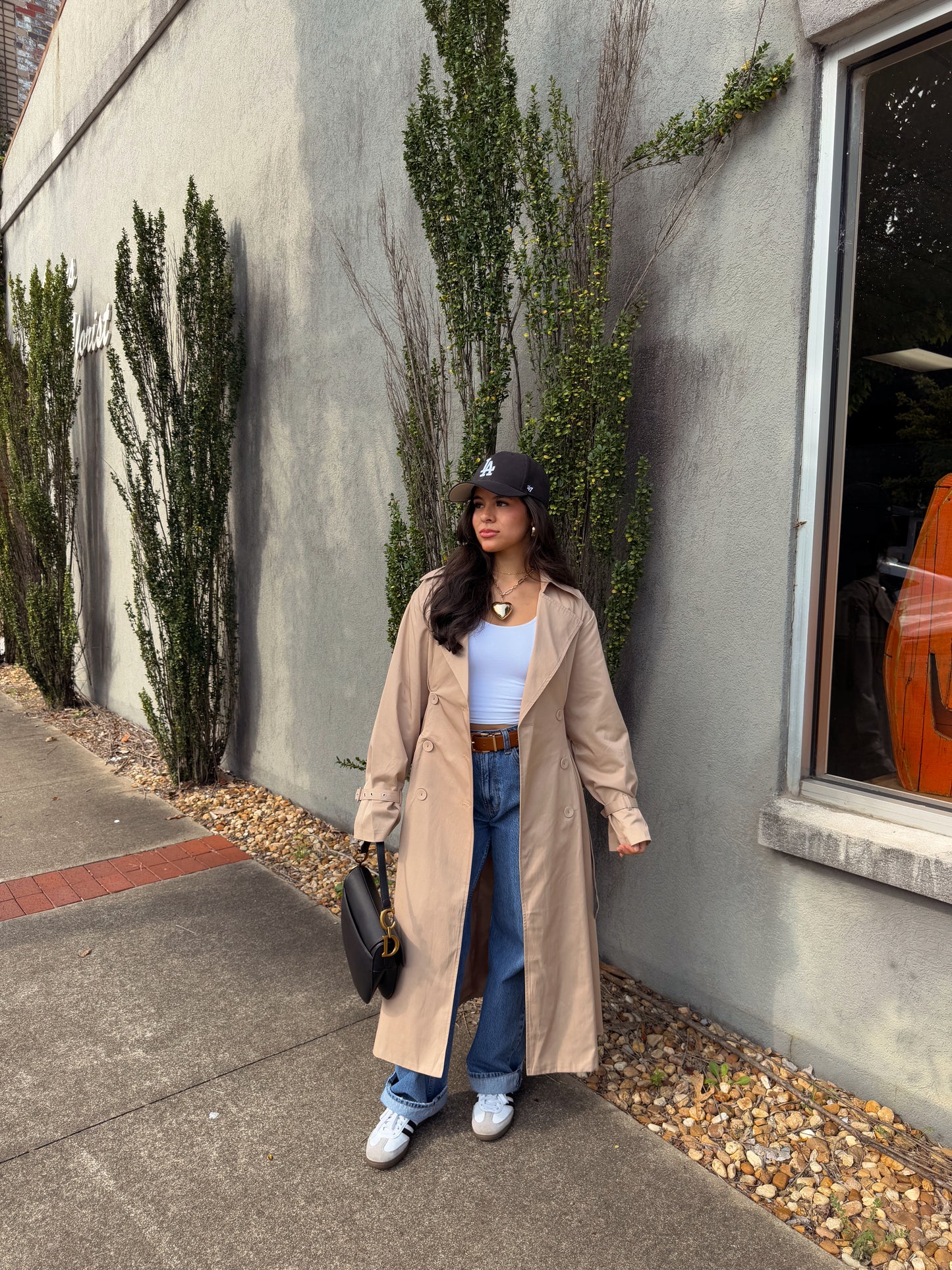 Latte Double Breasted Pleated Trench Coat