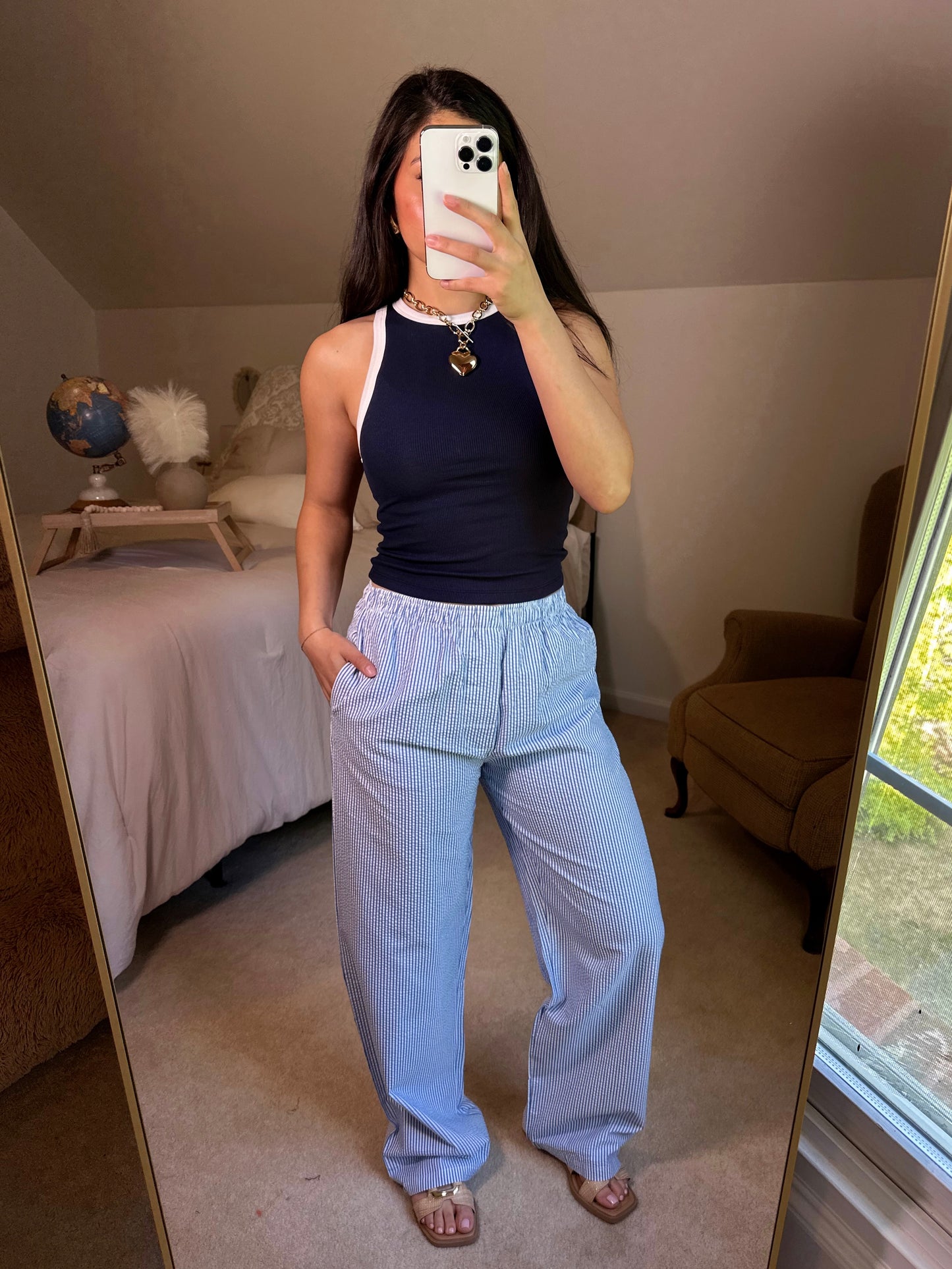 Blue Striped Seersucker Pants