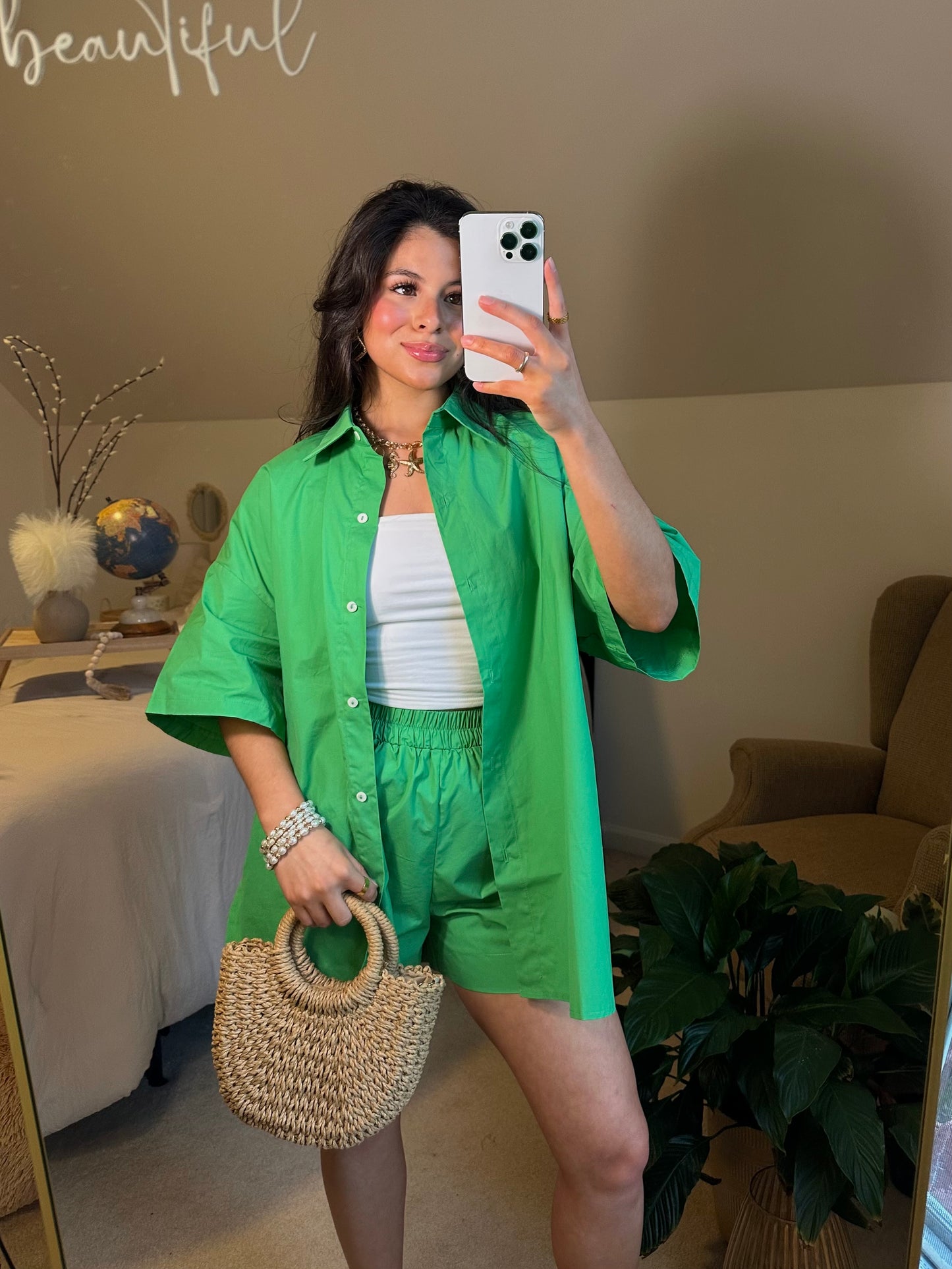 Kelly Green Button Up & Short Set