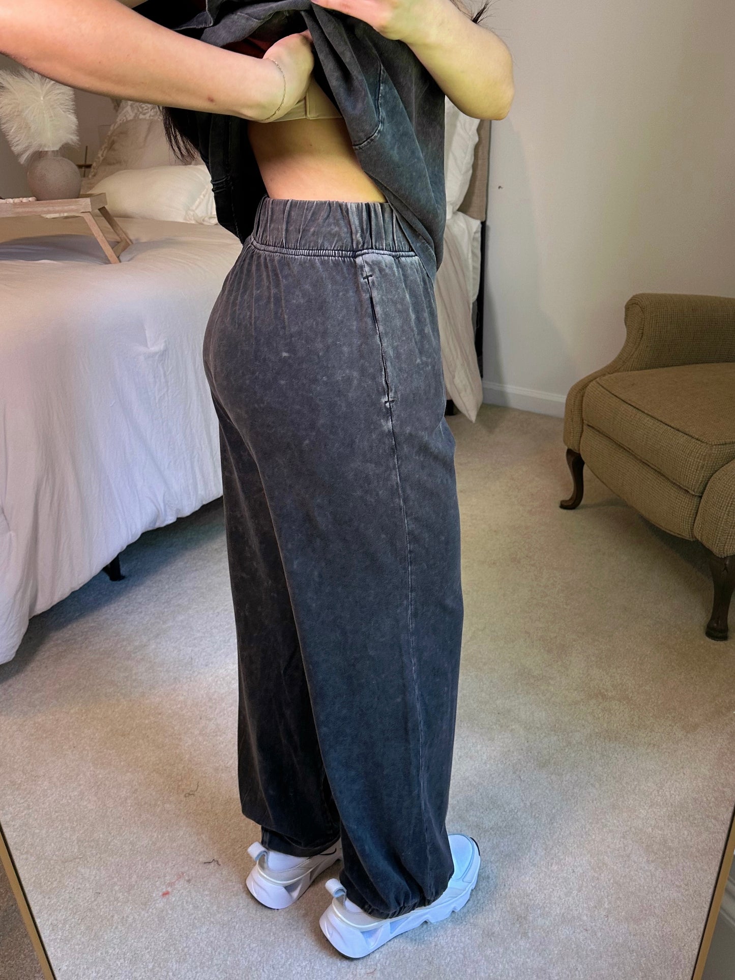 Washed Black Cotton Top & Pants Set