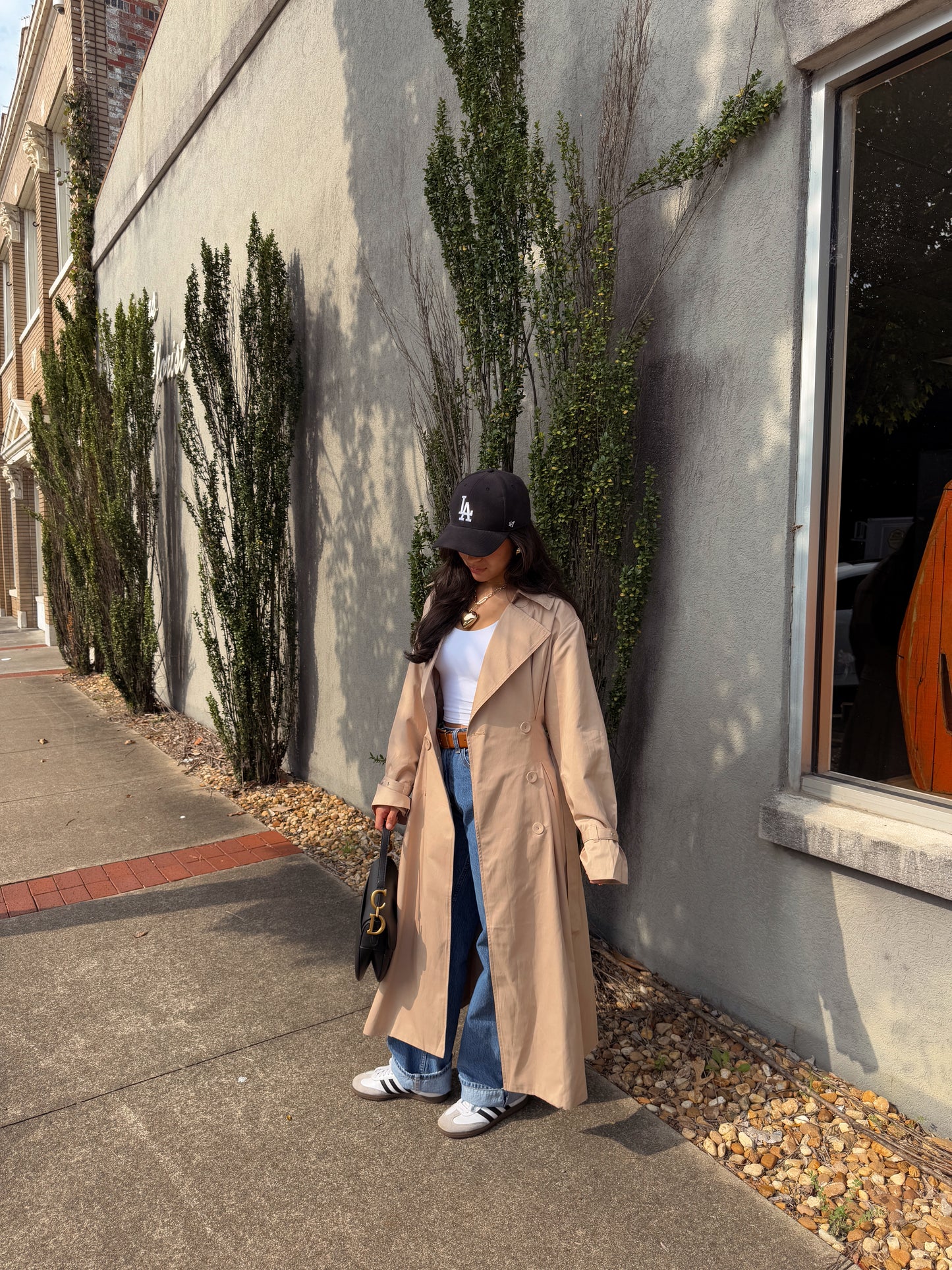 Latte Double Breasted Pleated Trench Coat