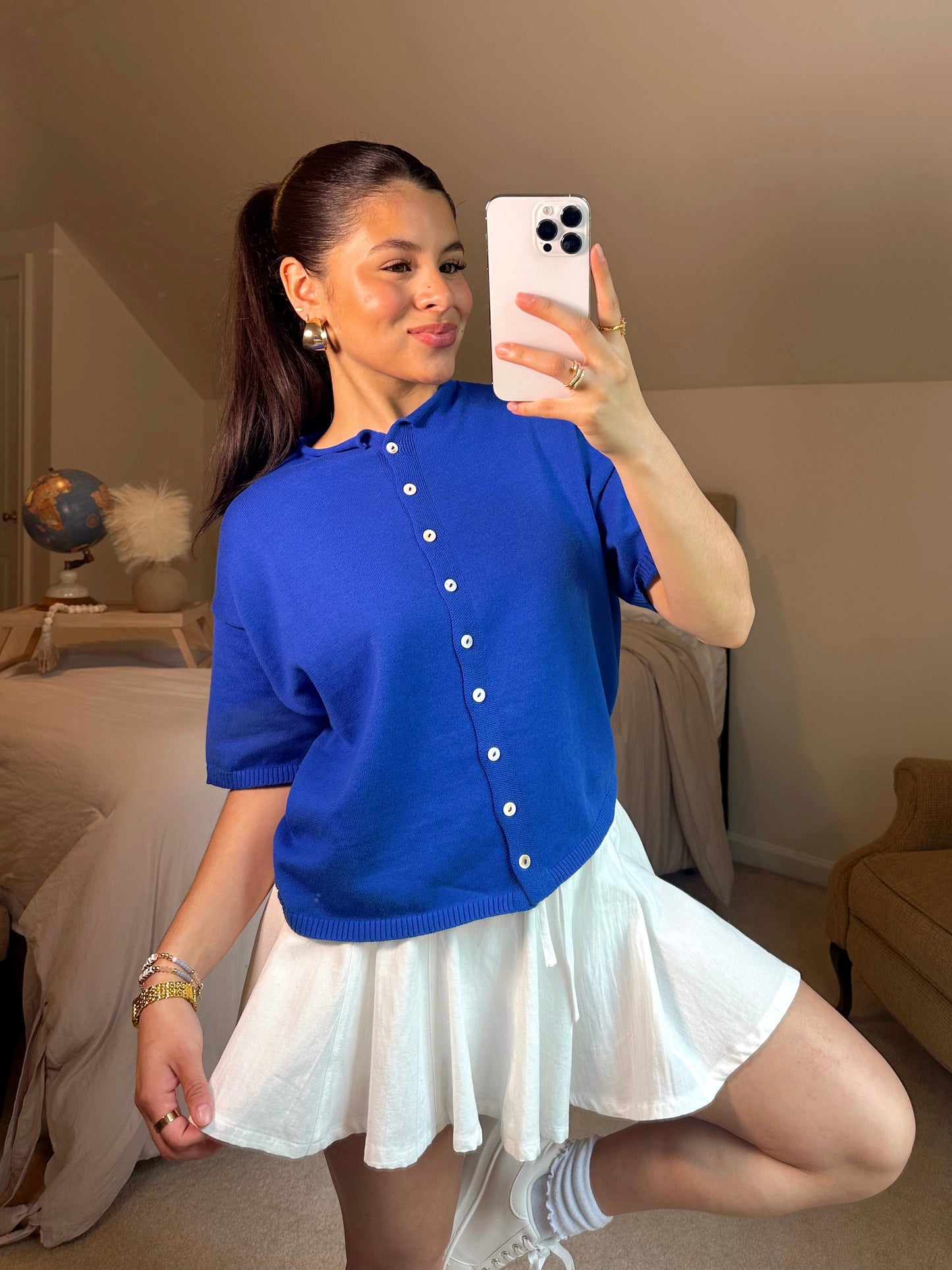Blue Knit Short Sleeve Cardigan