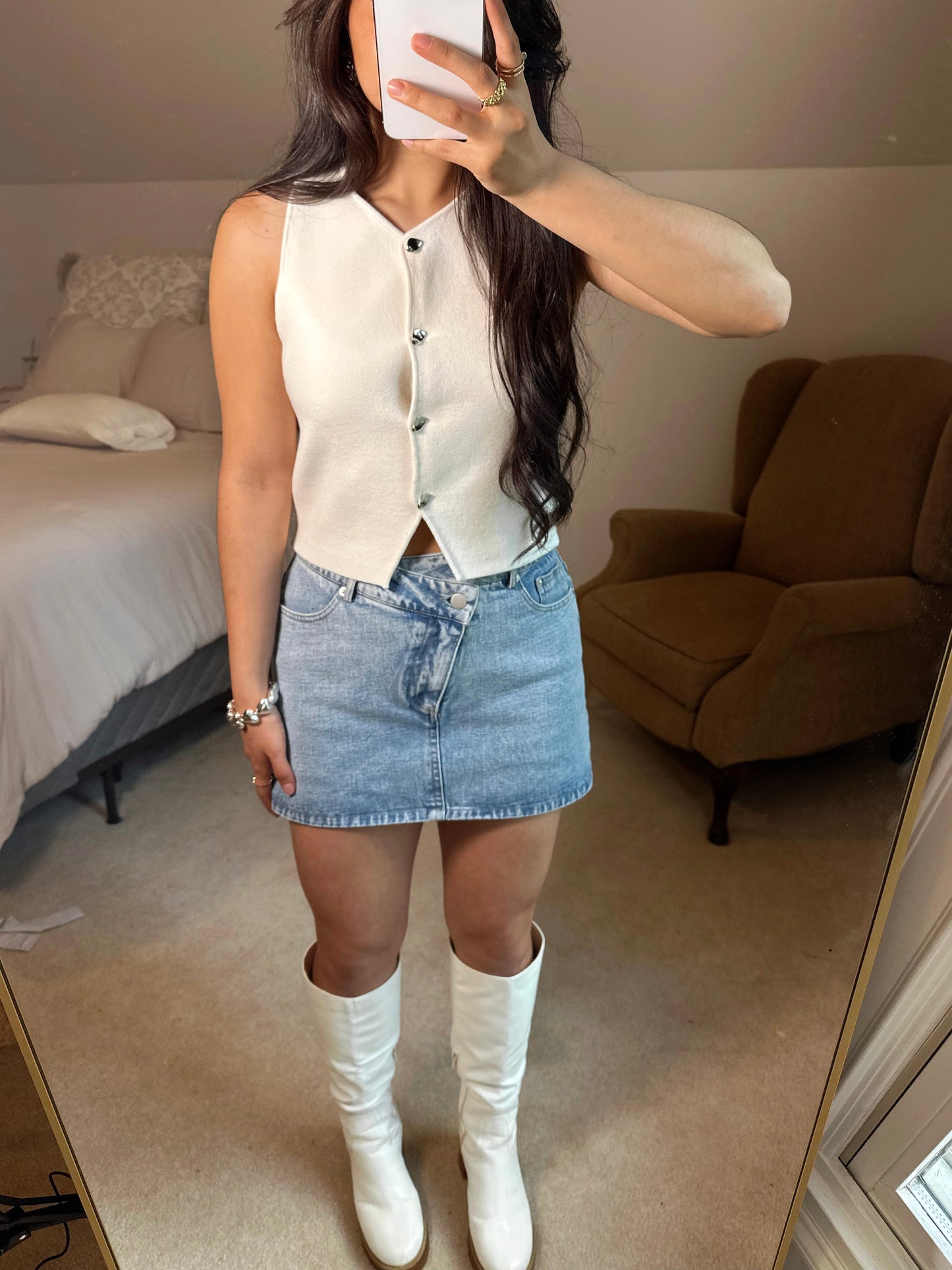 Classy White & Silver Knit Vest