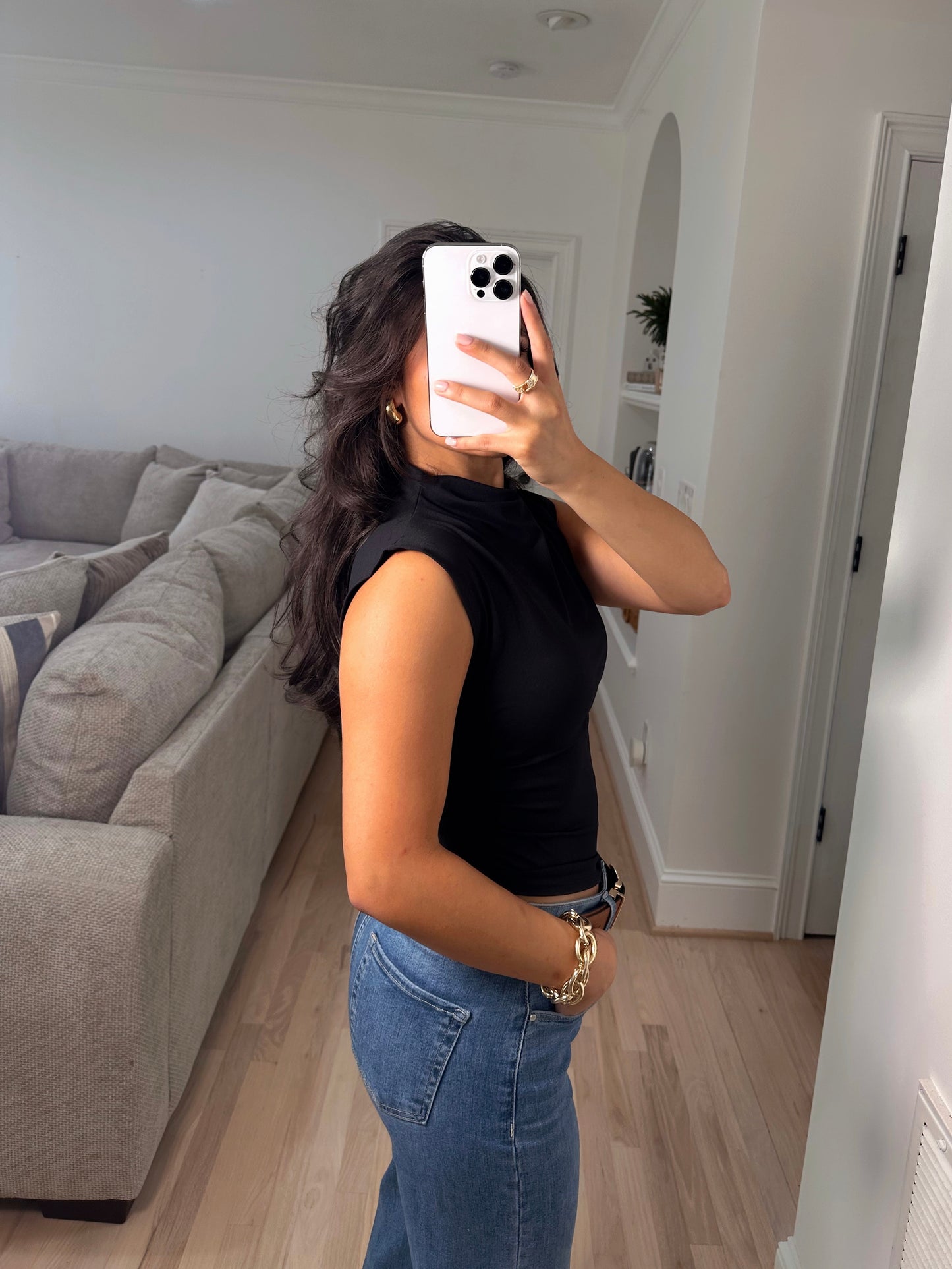Black Ruched Staple Tank