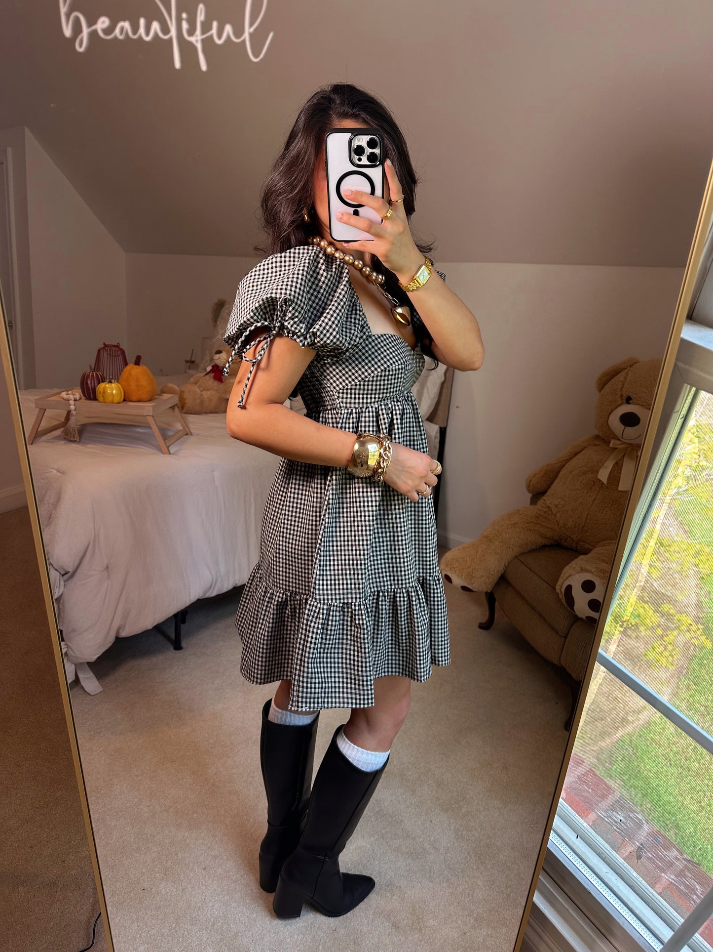 Black Gingham Babydoll Dress