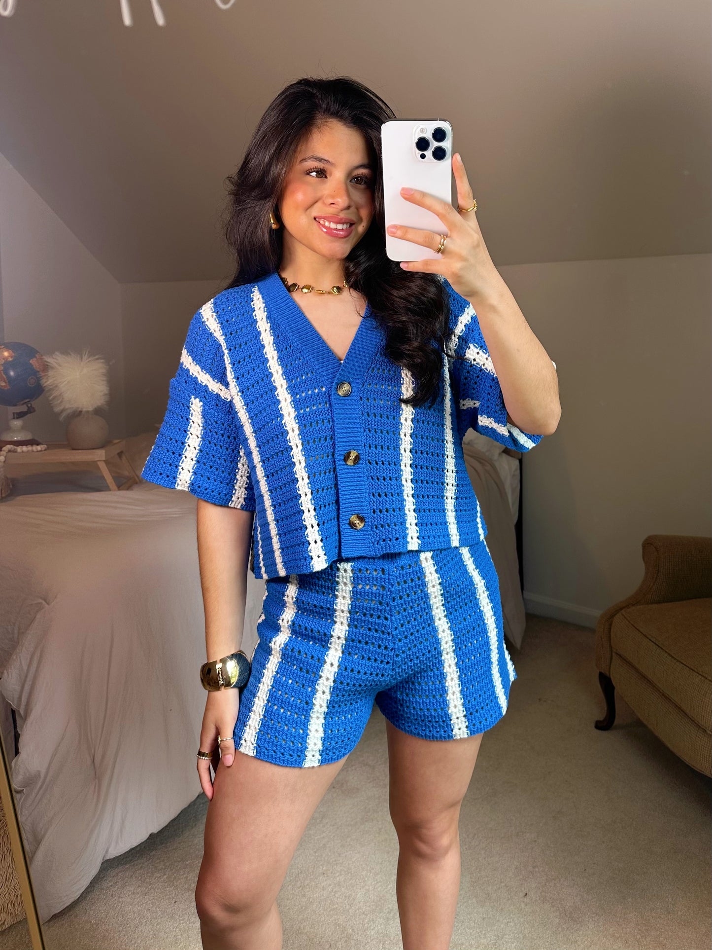 Ocean Blue Striped Crochet Set
