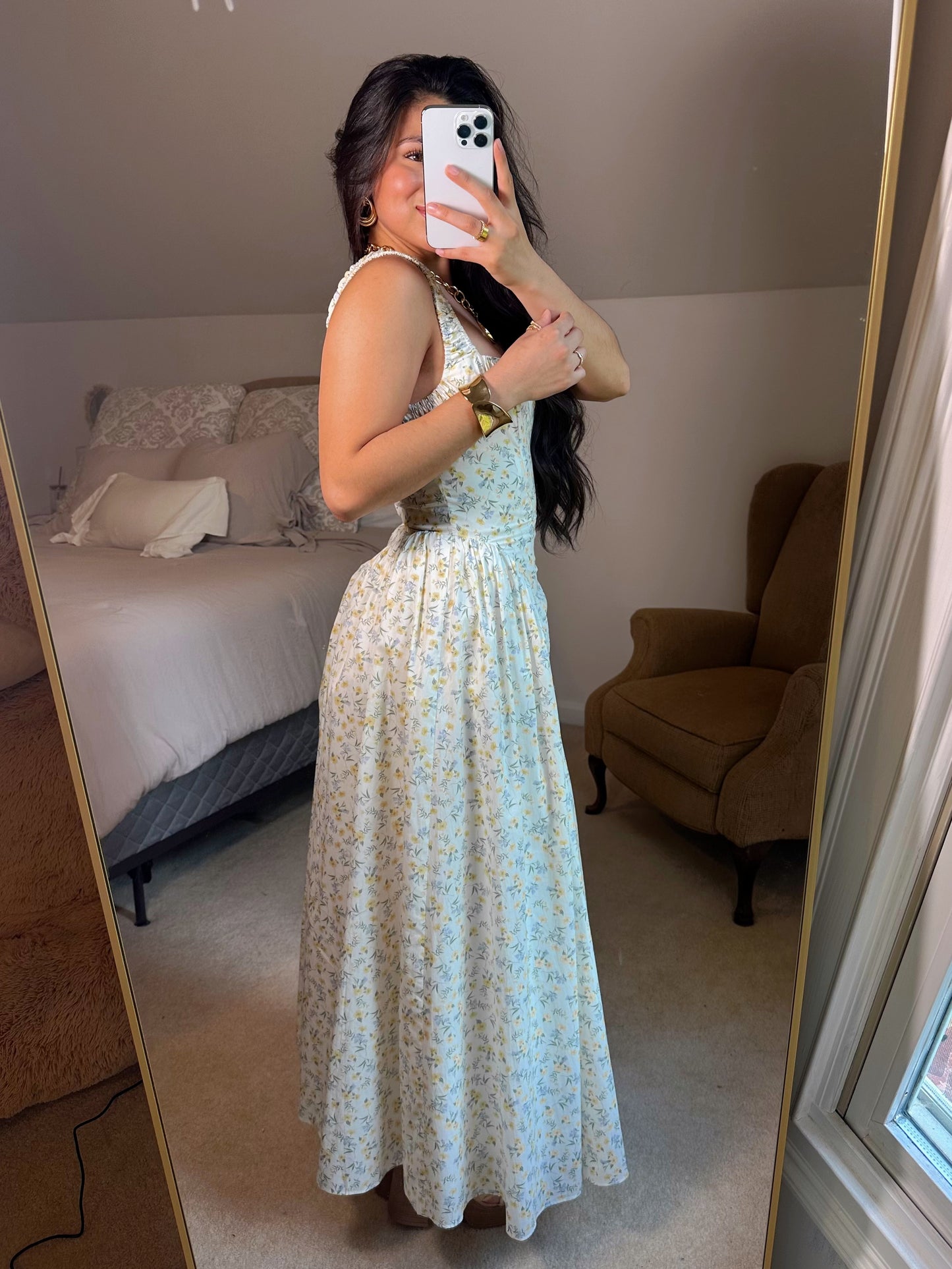 Yellow Ditsy Floral Midi Dress