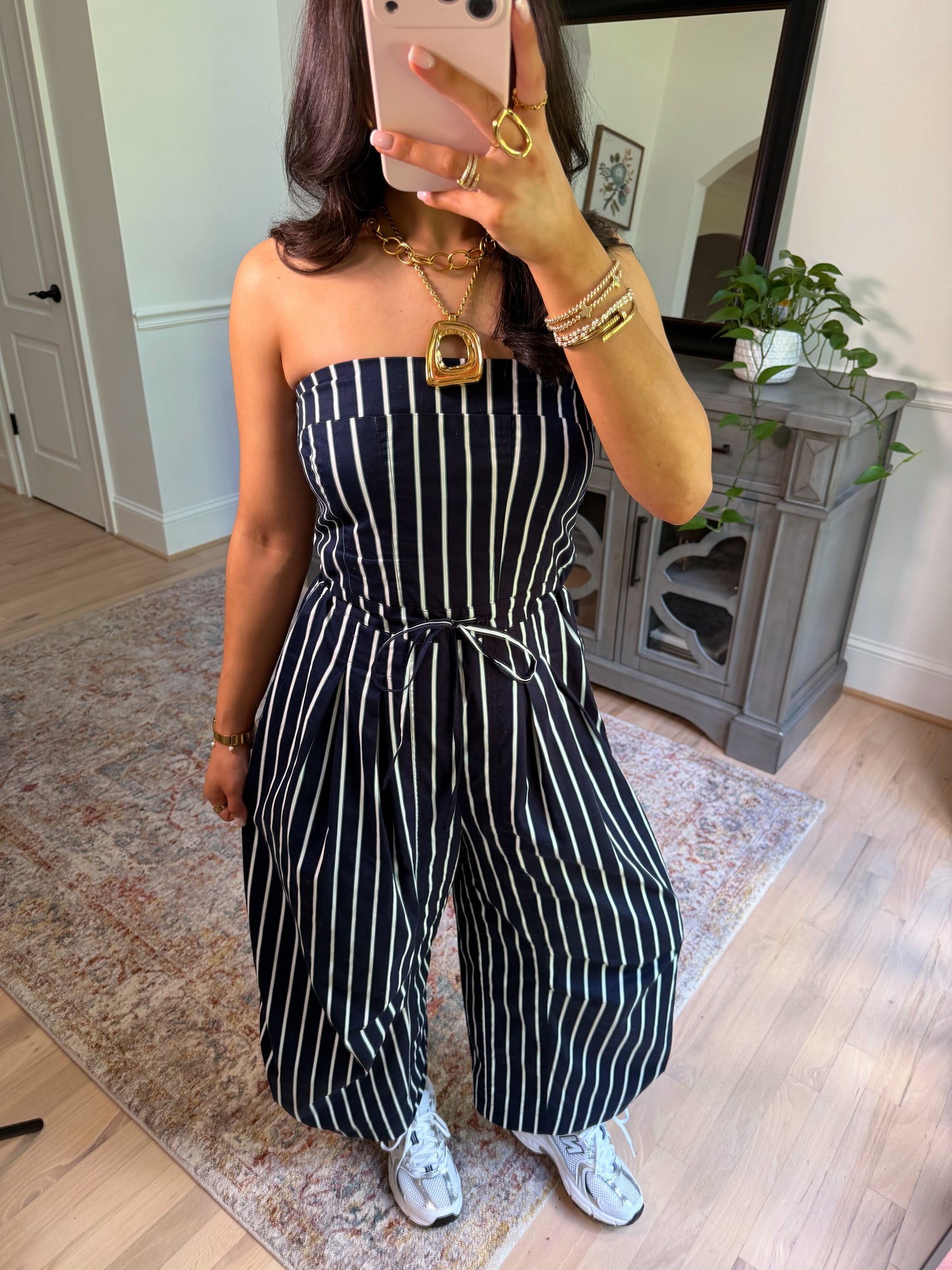 Around Town Striped Navy Jumpsuit