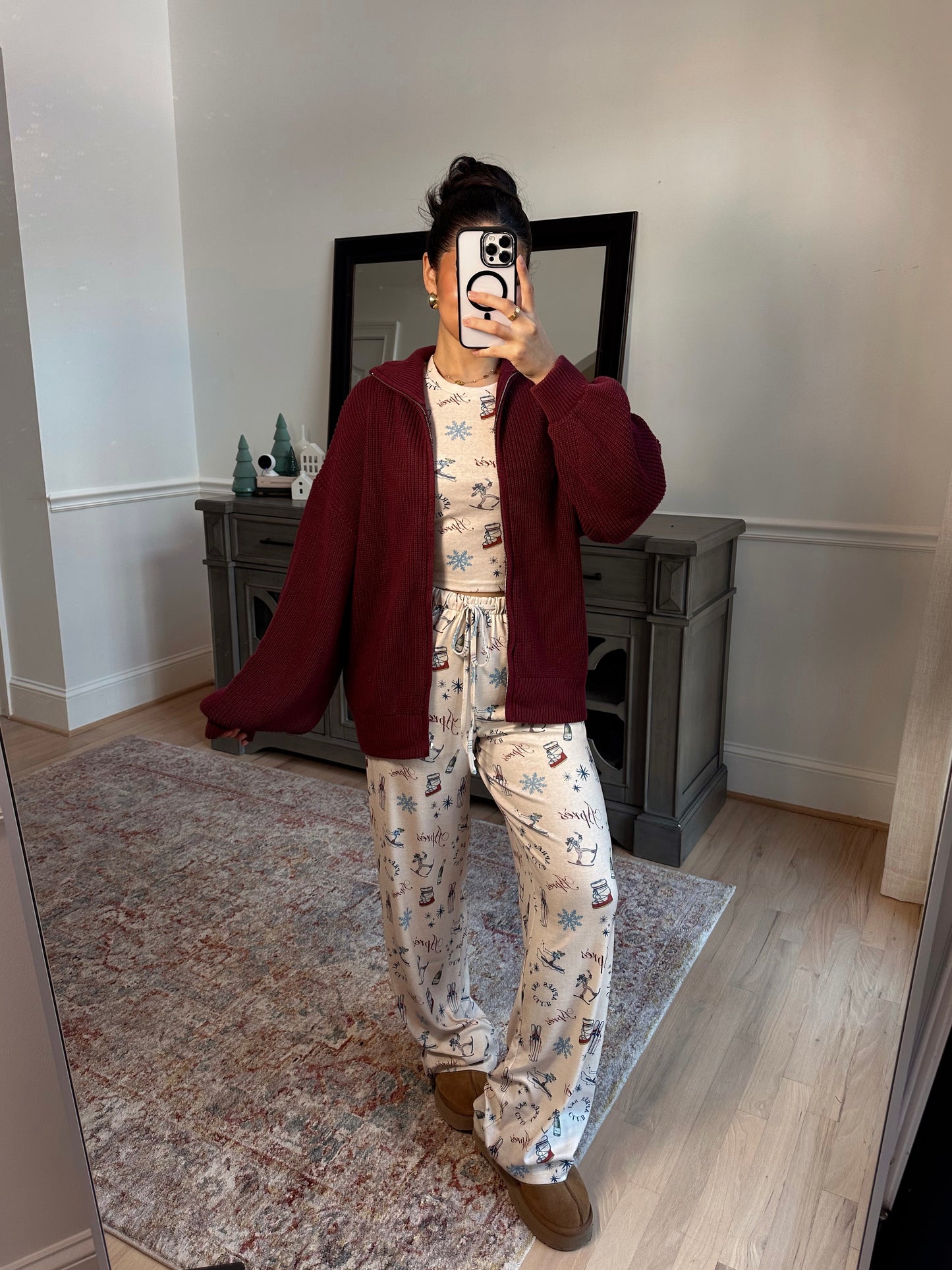 Burgundy Knit Zip Up Sweater