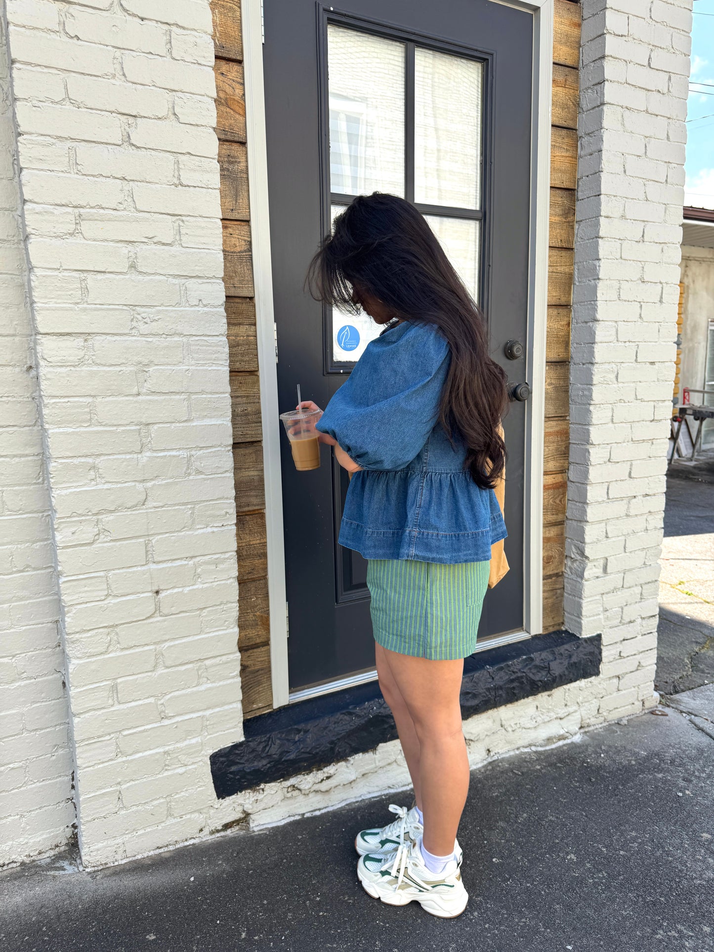 Denim Bow Babydoll Top