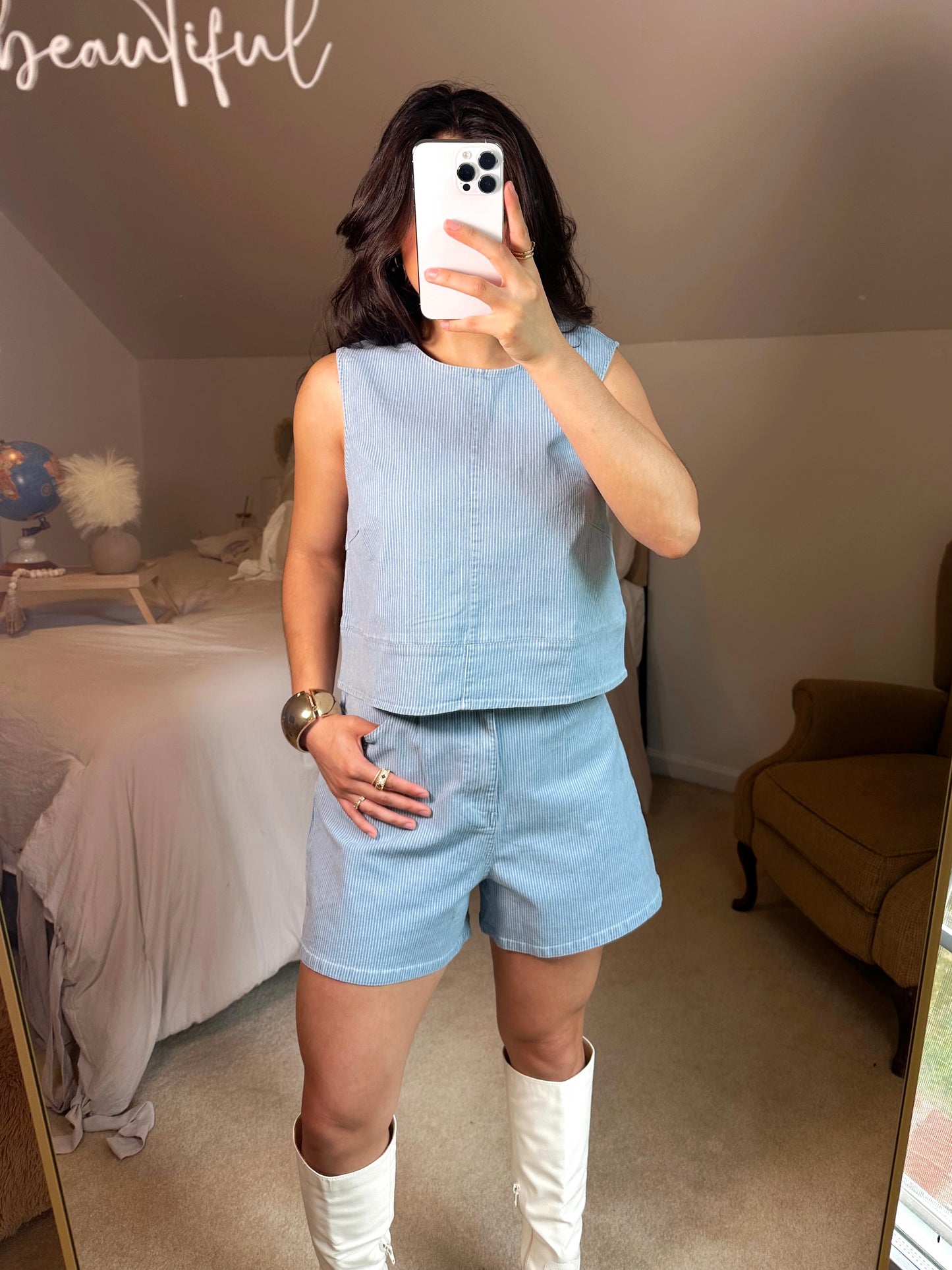 Denim Pinstripe Set