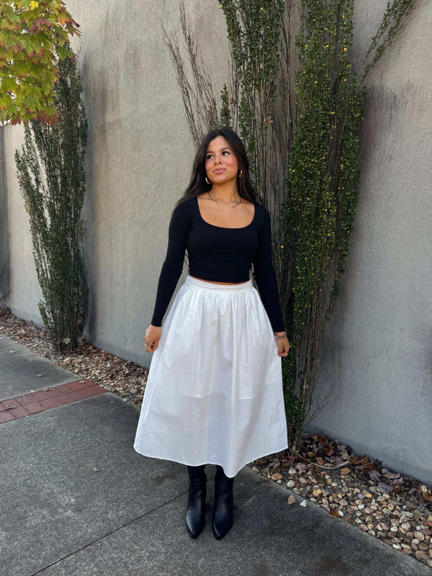 White Poplin Midi Skirt