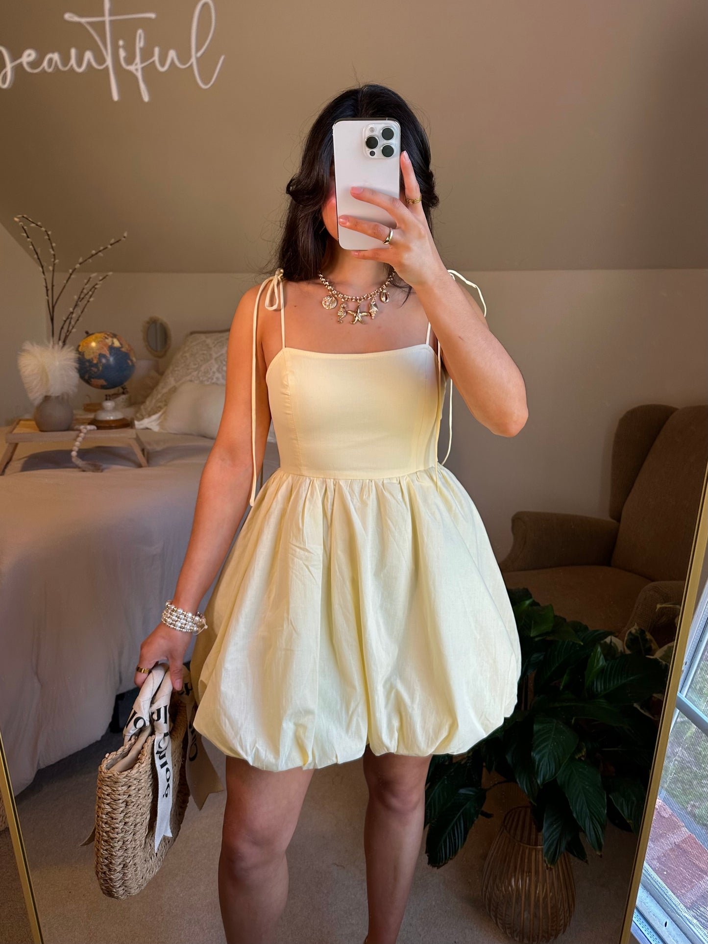 Pastel Yellow Bubble Mini Dress