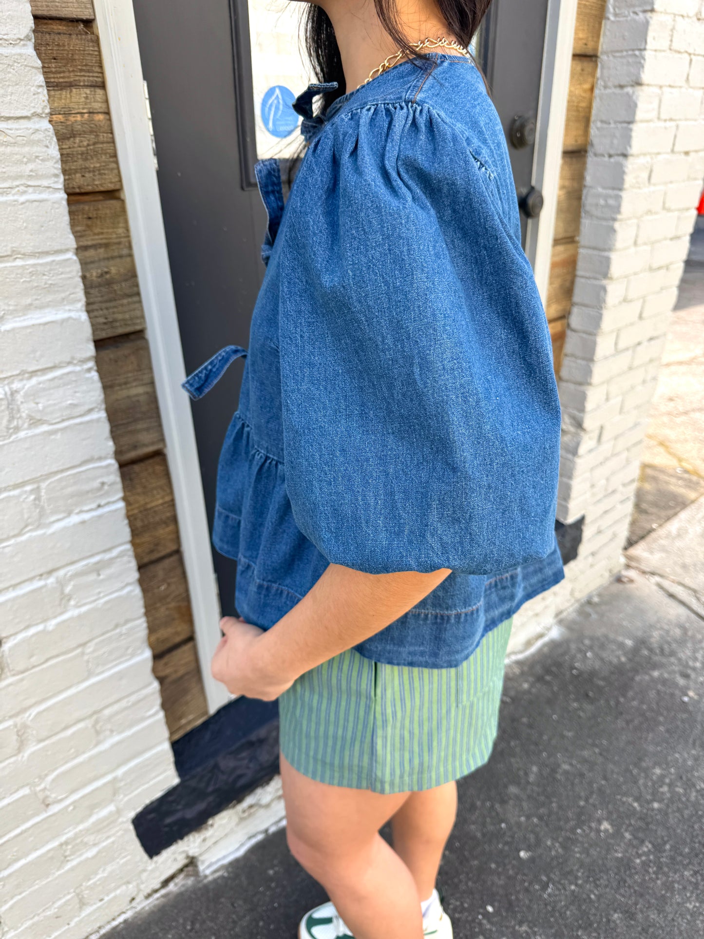 Denim Bow Babydoll Top