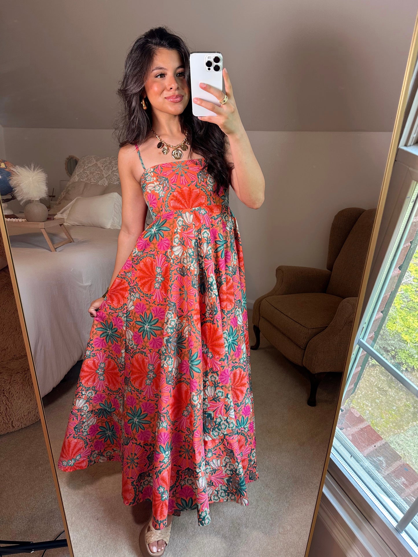 Orange Tropical Floral Maxi Dress