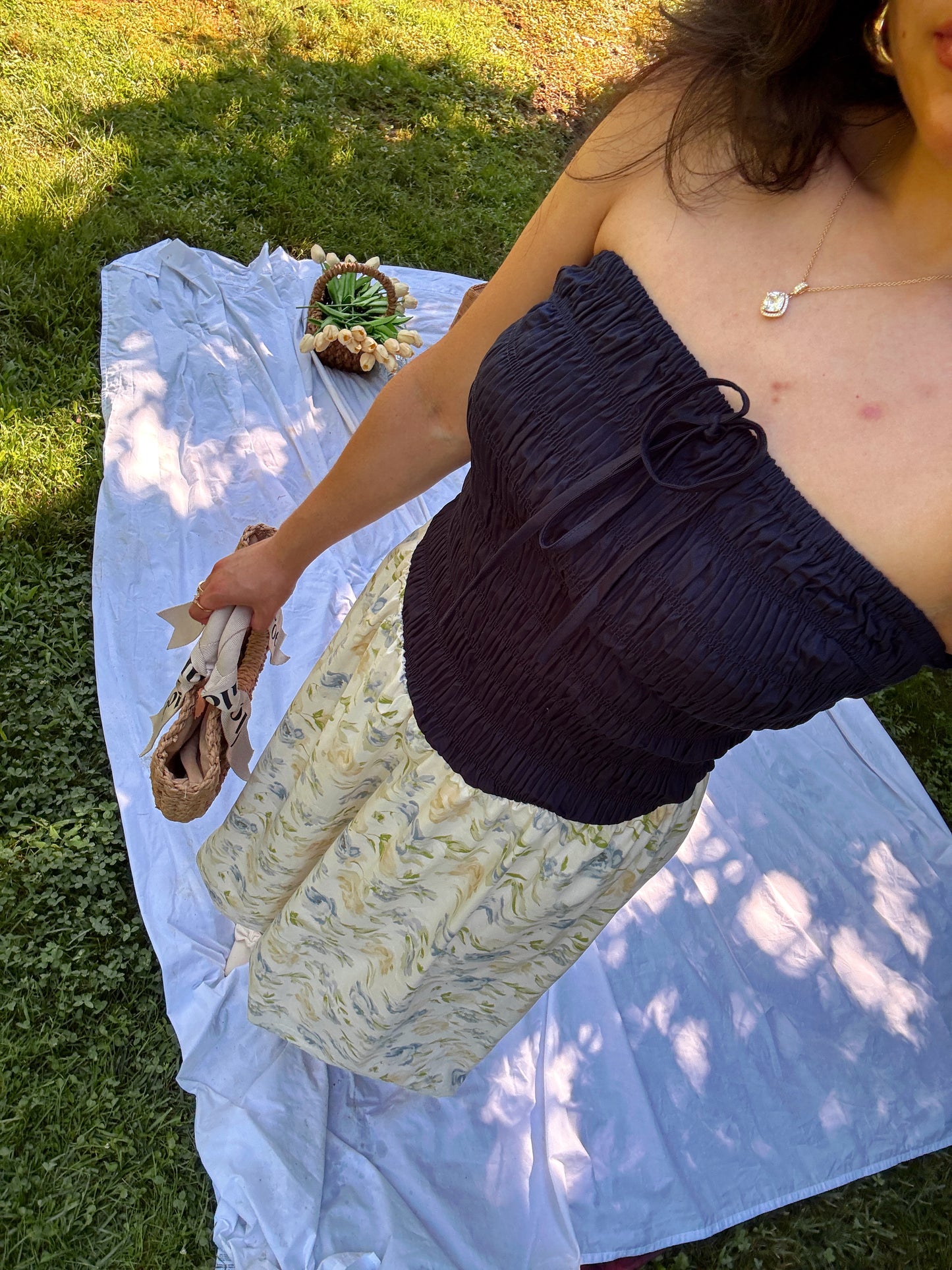 Cool Toned Smocked Tube Midi Bubble Dress