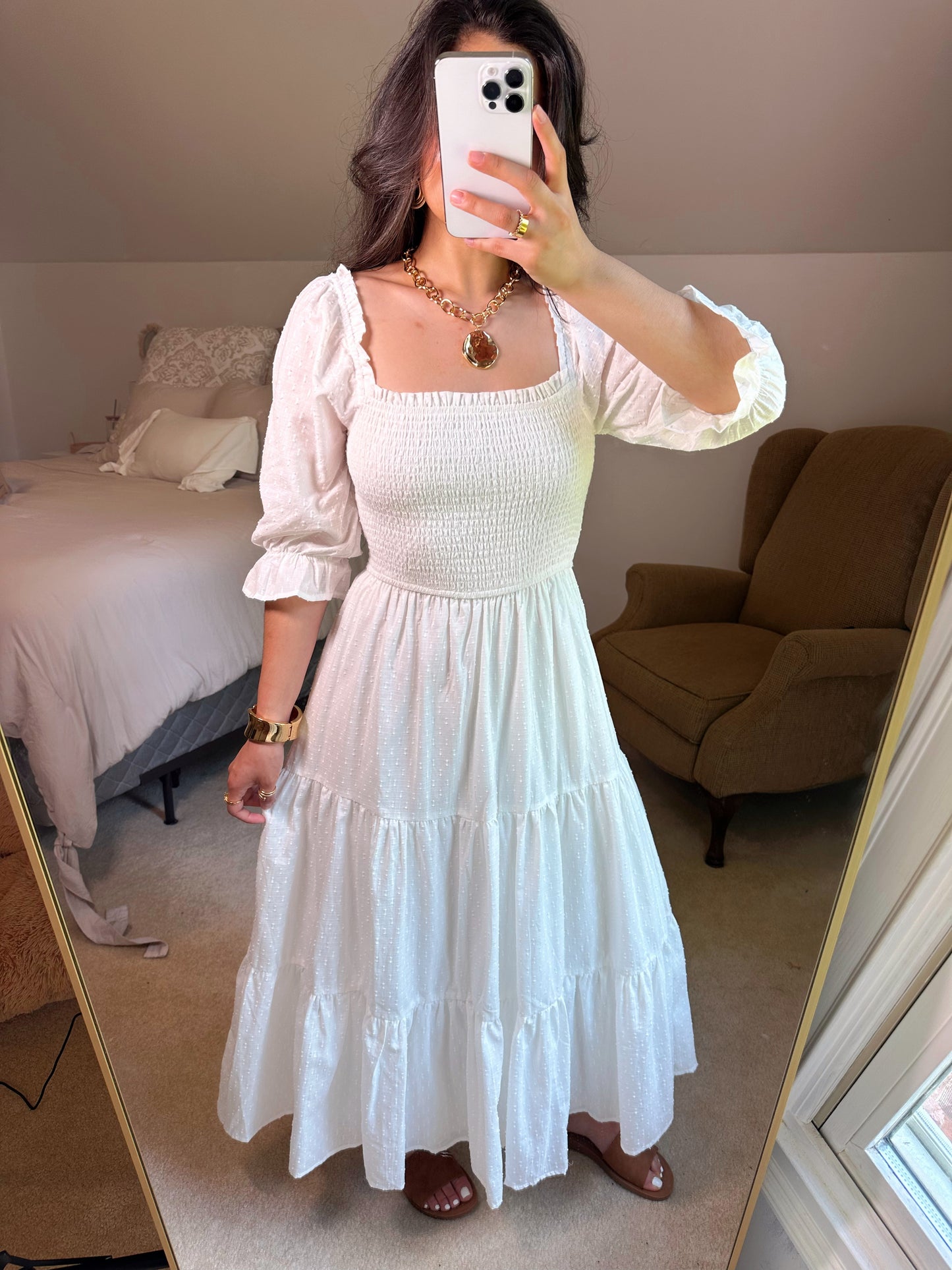 White Dotted Flowy Maxi Dress
