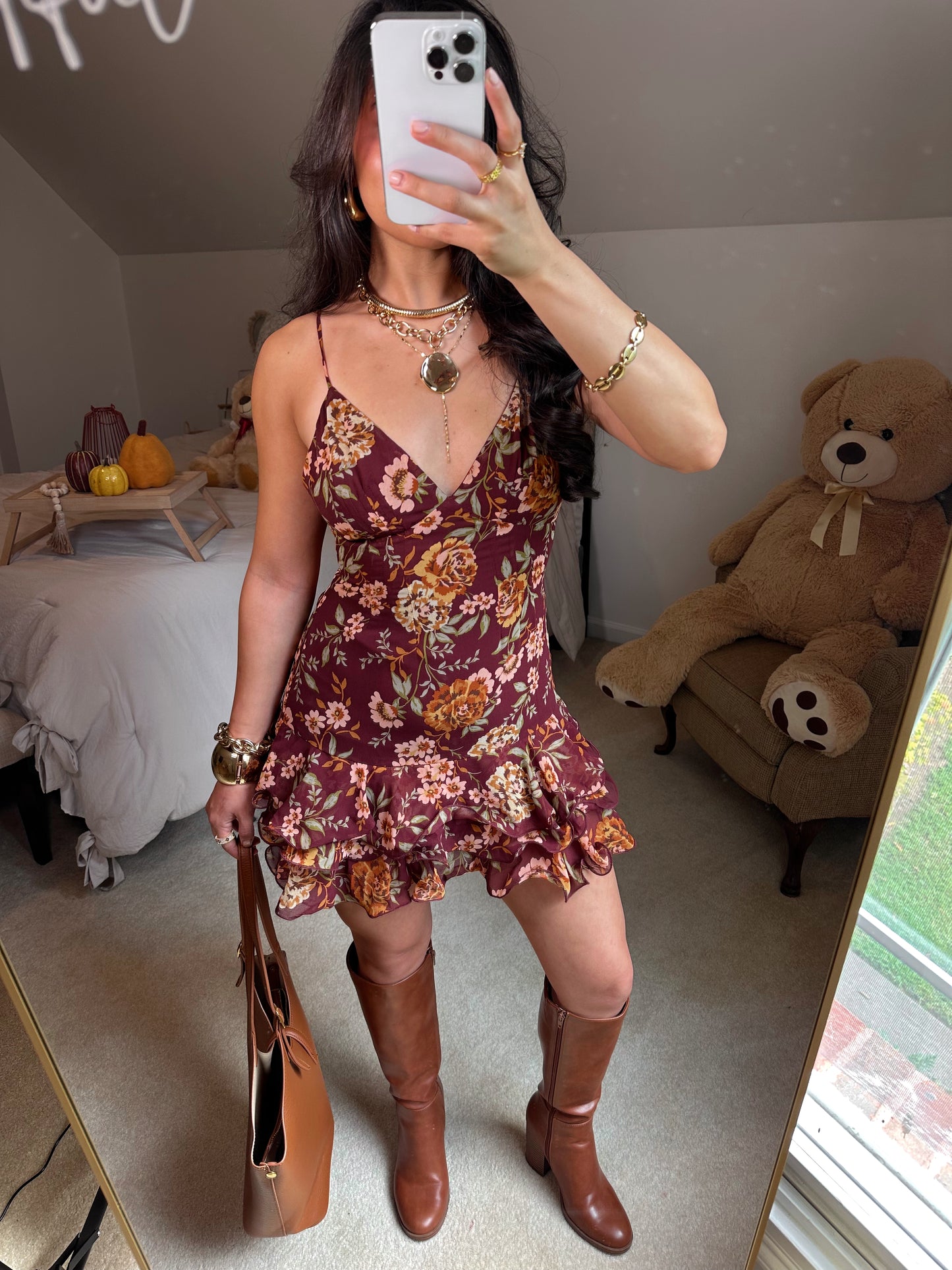 Autumn Florals Mini Ruffle Dress