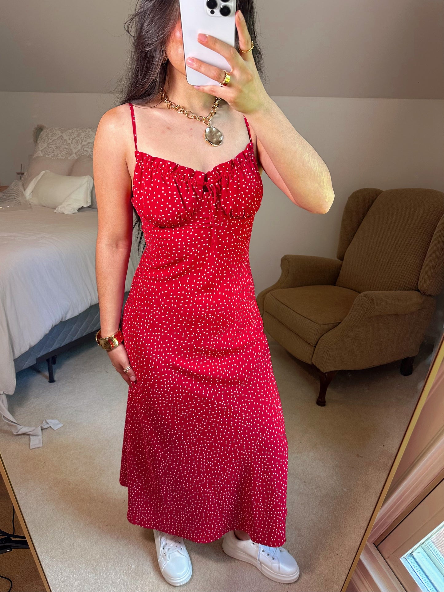 Red Polka Dot Midi Dress