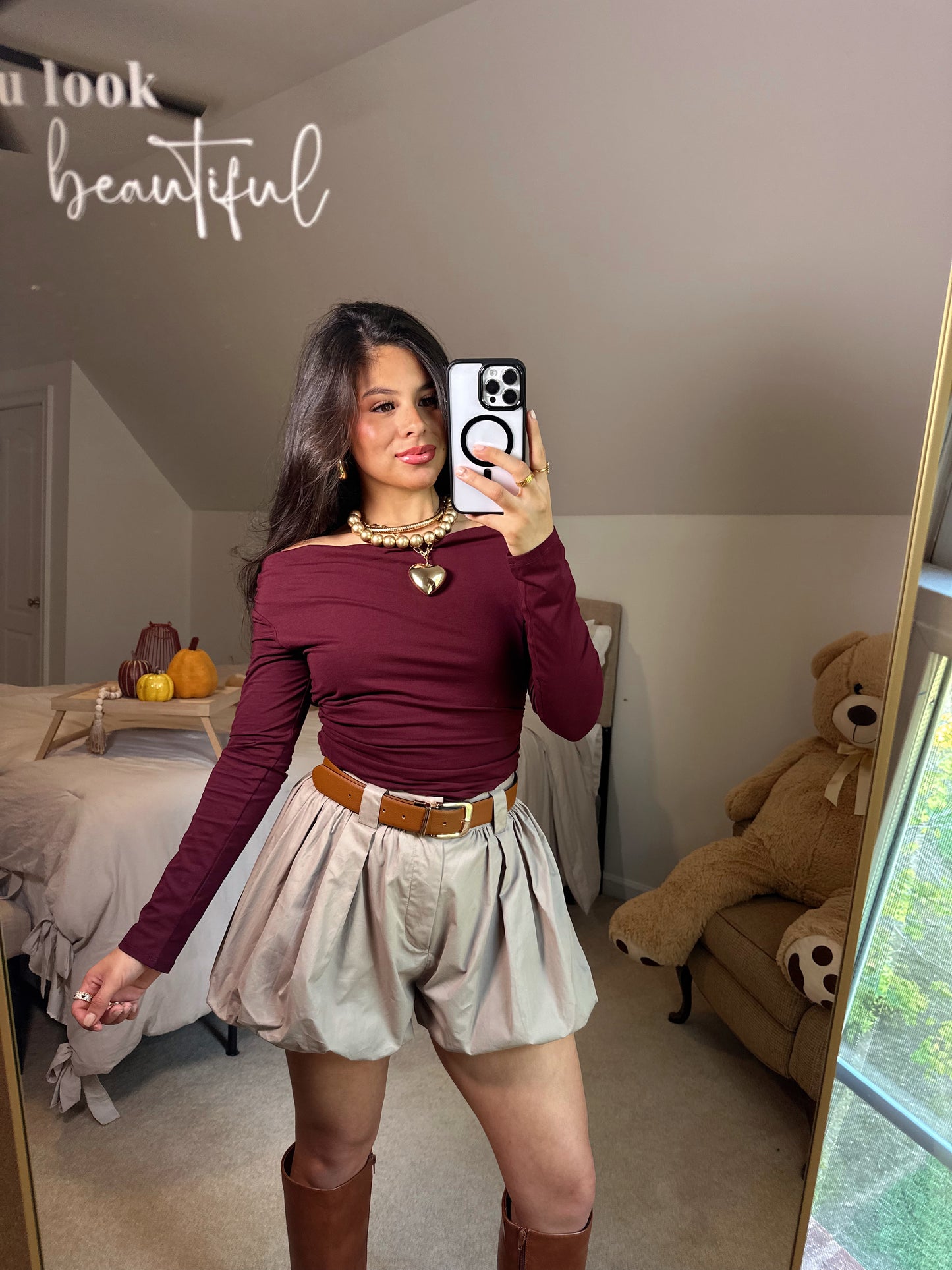 Burgundy Off-Shoulder Ruched Top