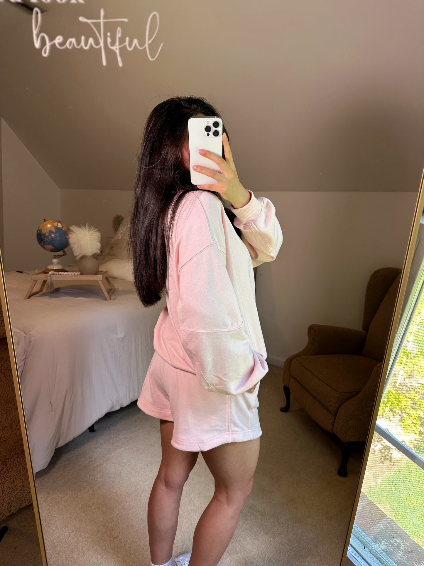Seashell Pink Crewneck and Shorts Set
