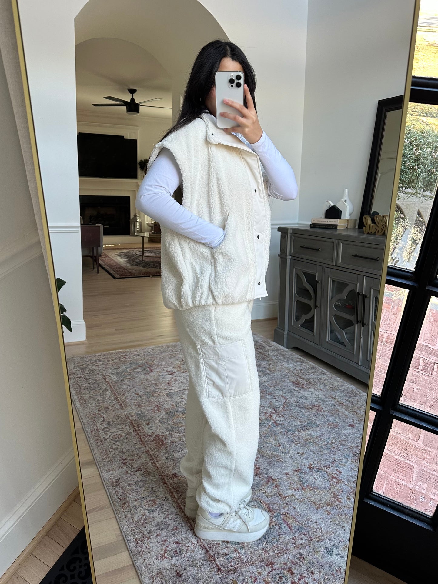 Ivory Sherpa Cargo Jogger Pants