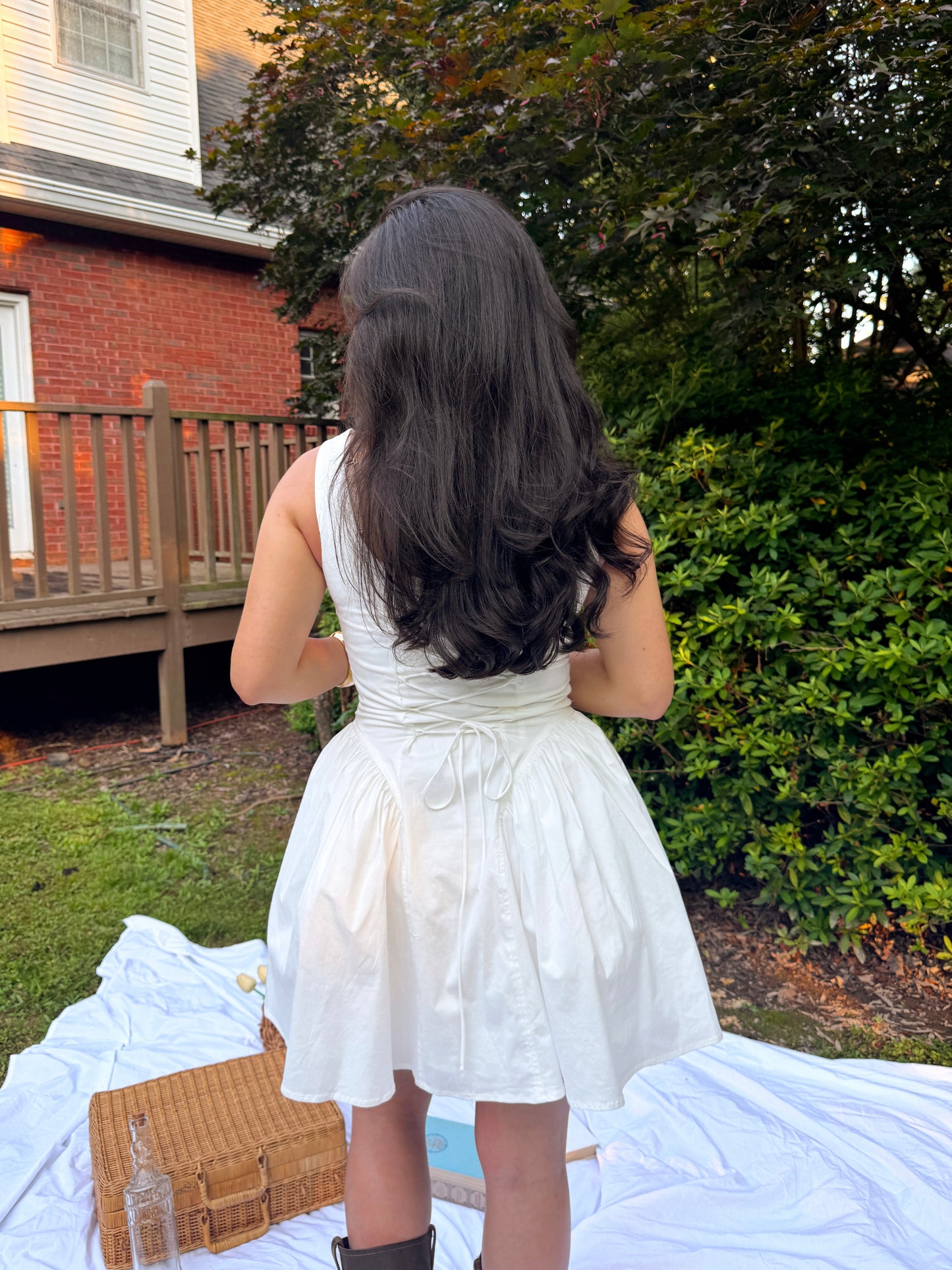 White Drop Waist Corset Mini Dr ess