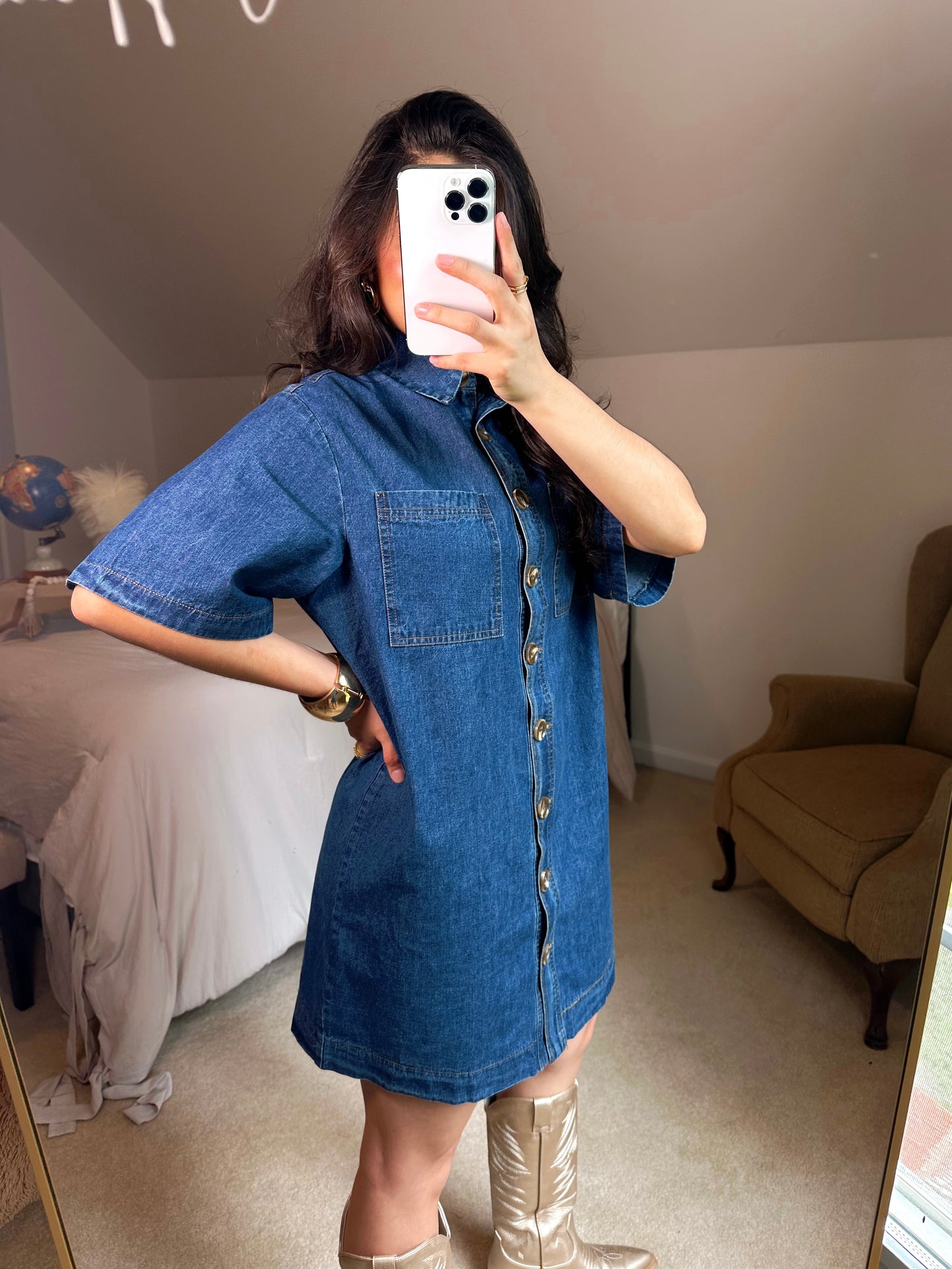 Denim Button-Up Shirt Style Dress