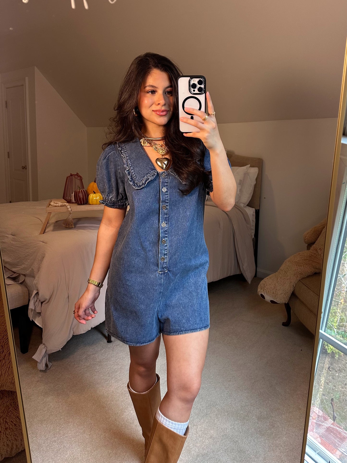 Collar Me Cute Denim Romper