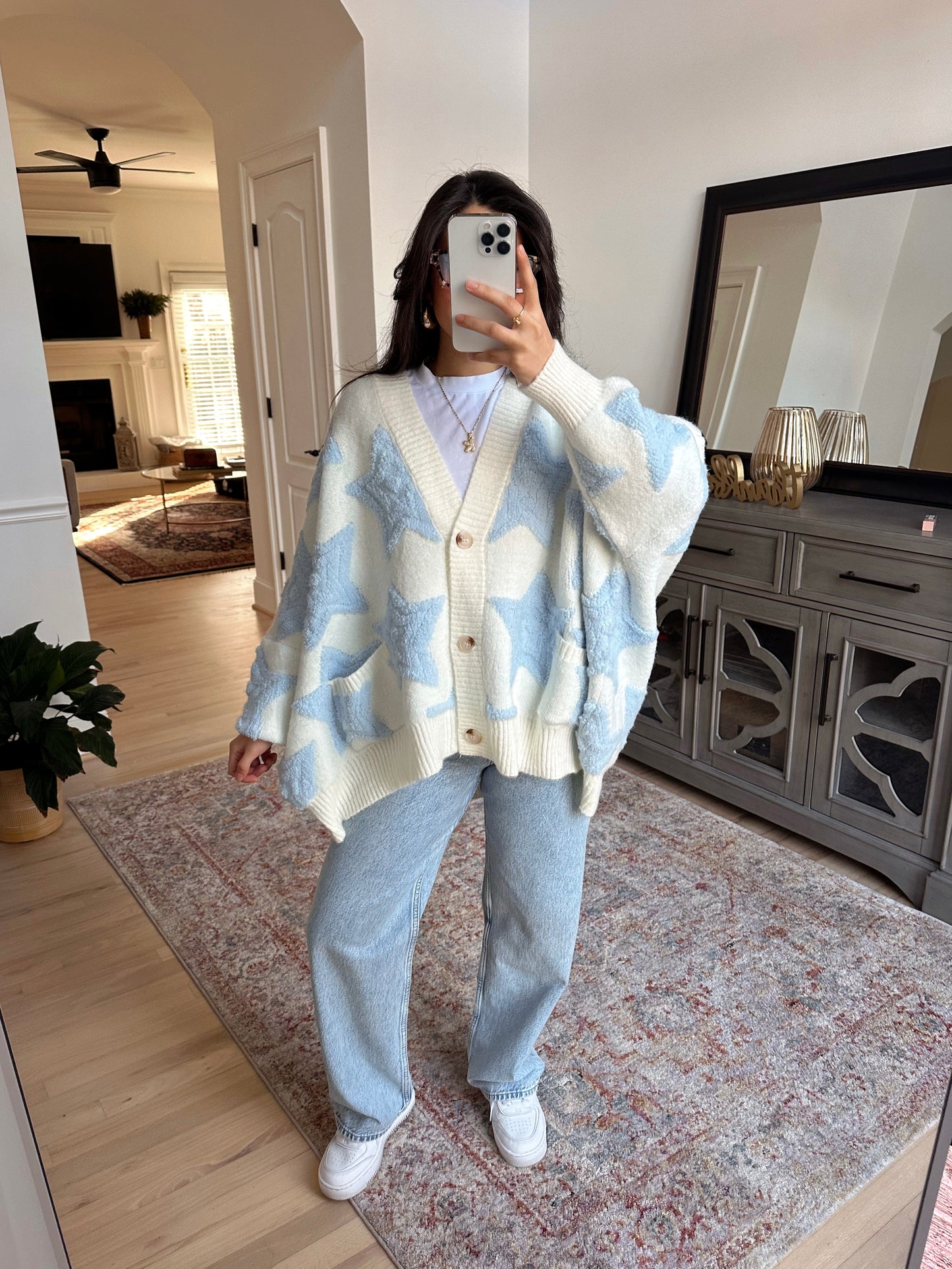 Baby Blue Star Oversized Cardigan